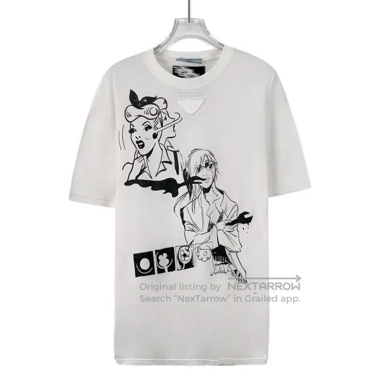 Prada Prada White figure printed cotton round-neck short-sleeved Size US XS / EU 42 / 0 - 1 Thumbnail