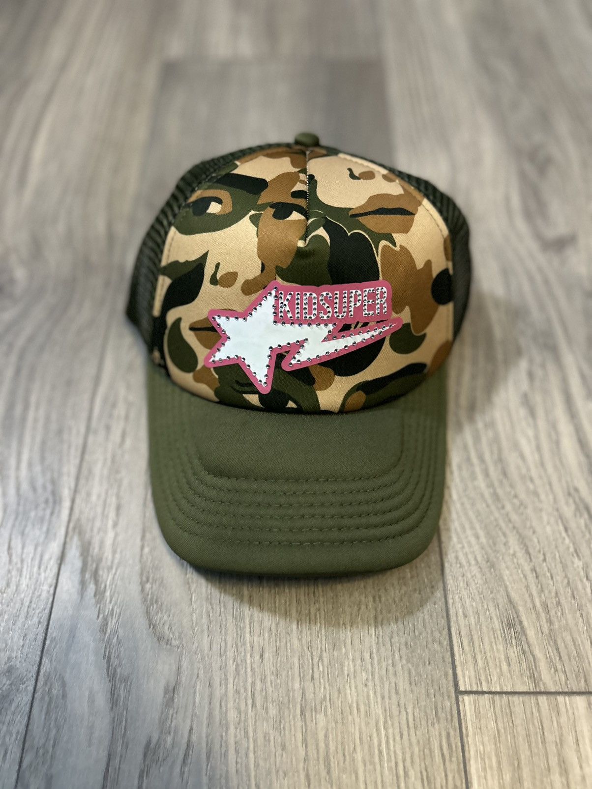 Bape x KidSuper Sta Logo Rhinestone Trucker Cap