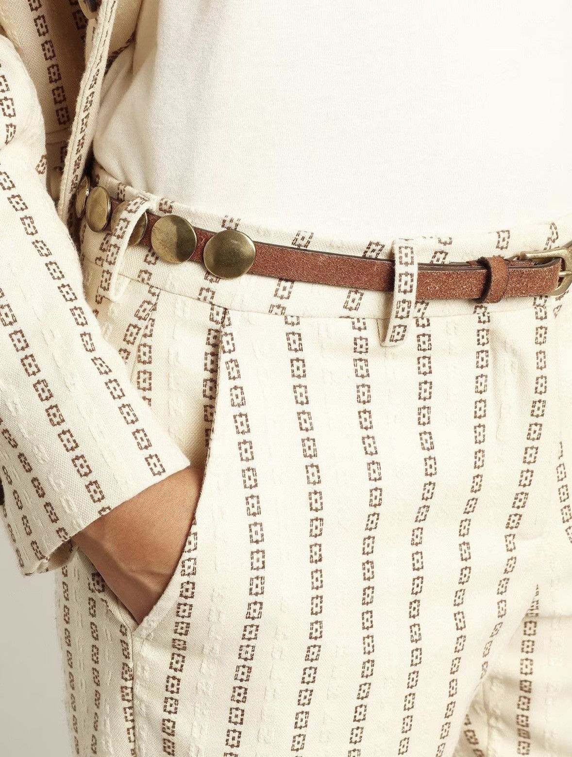 Golden Goose Golden Goose Cream Jacquard Flared Cotton Pants NWT Size 26" / US 2 / IT 38 - 6 Thumbnail