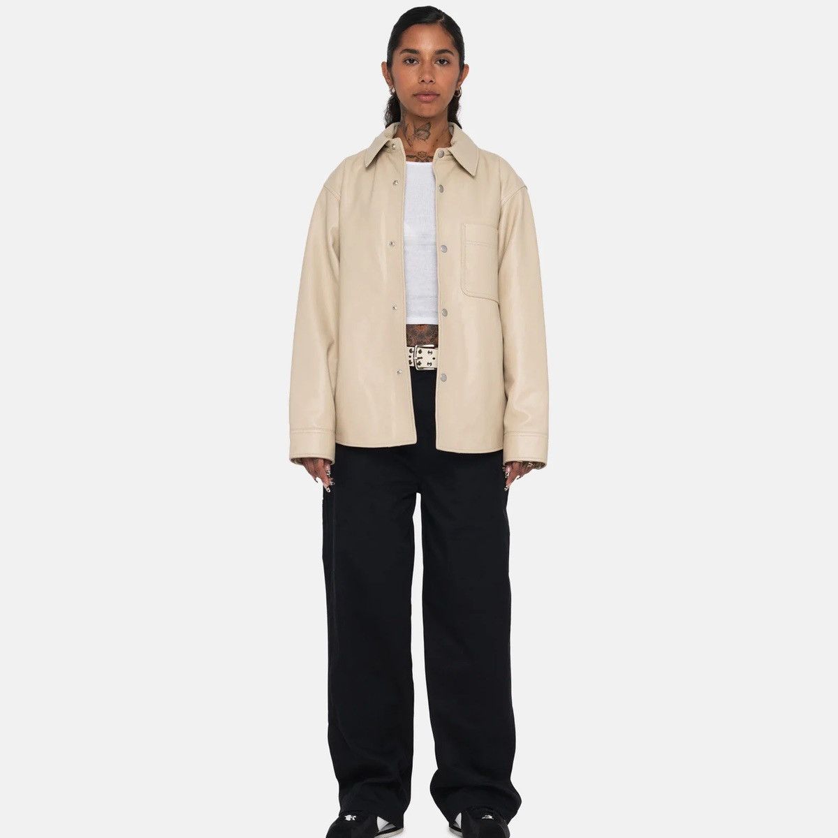 Stussy Stussy Leather Overshirt Jacket Natural Beige Size US M / EU 48-50 / 2 - 11 Thumbnail