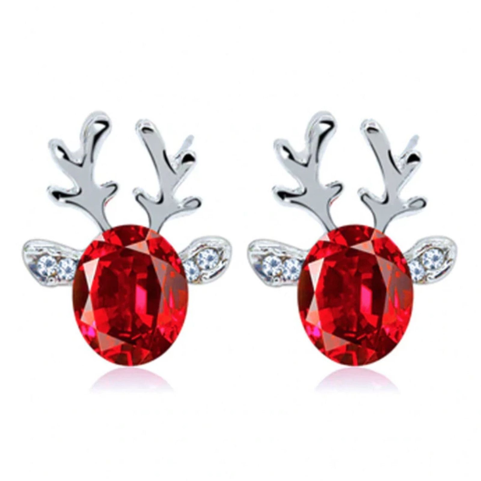 Diamond Earrings x Jewelry Christmas Reindeer Glitz Crystal Mini Post Earrings in Red, Women's