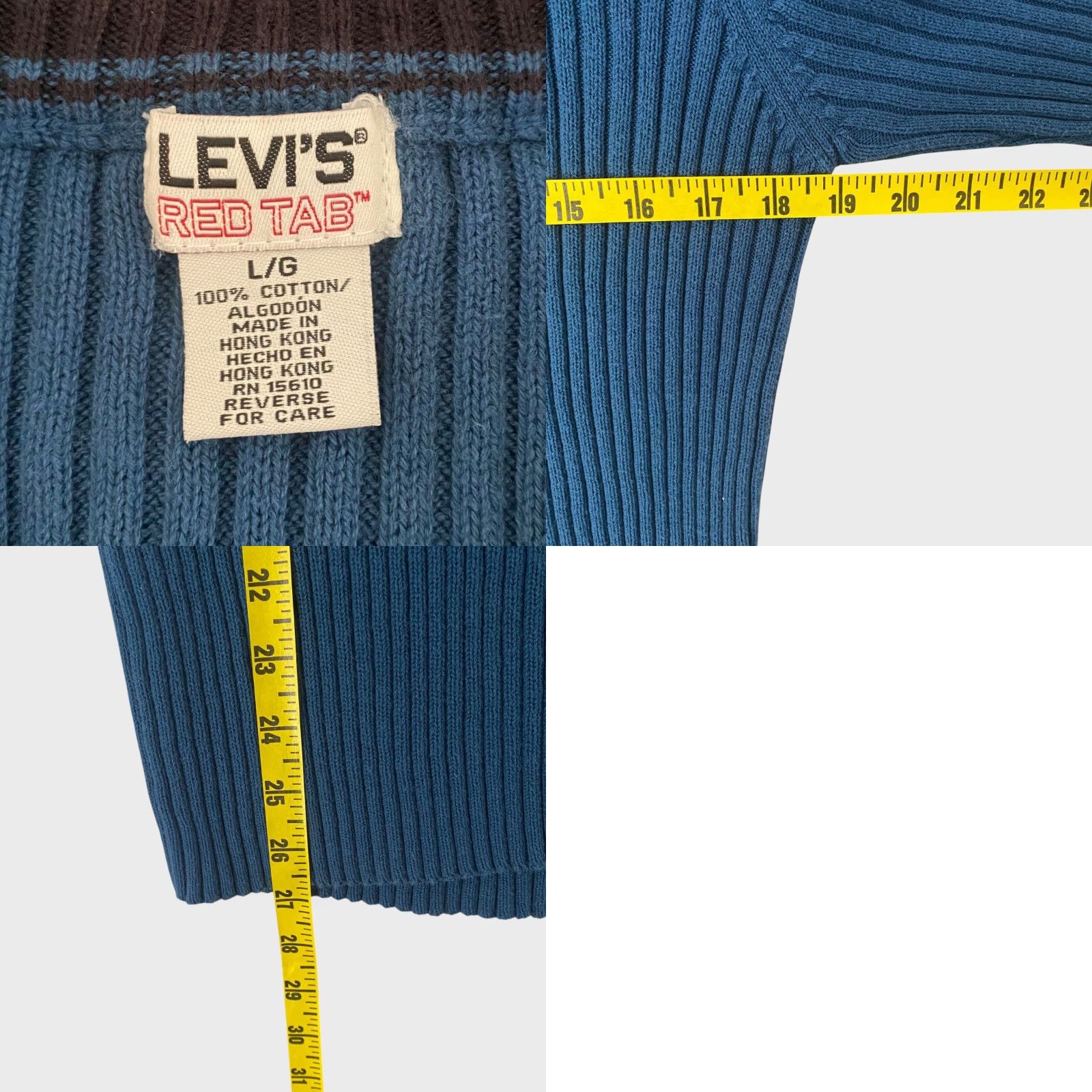 Levi's VINTAGE Levi's Red Tab Half-Zip Sweater Blue Men's Large Rib-Knit Pullover 90s Classic Size US L / EU 52-54 / 3 - 8 Thumbnail