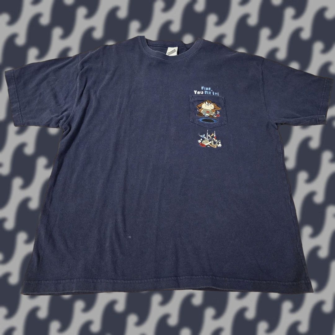 Vintage Warner Bros Looney Tunes Tasmanian Devil Shirt 2XL Navy Blue Cartoon Tee Mens Size US XXL / EU 58 / 5 - 1 Thumbnail