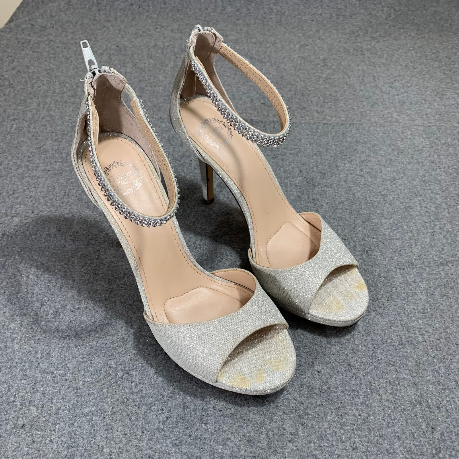 Other Women Heel Ankle Strap Size 8.5 Silver Sparkle Back Zip Size US 8.5 / IT 38.5 - 2 Thumbnail