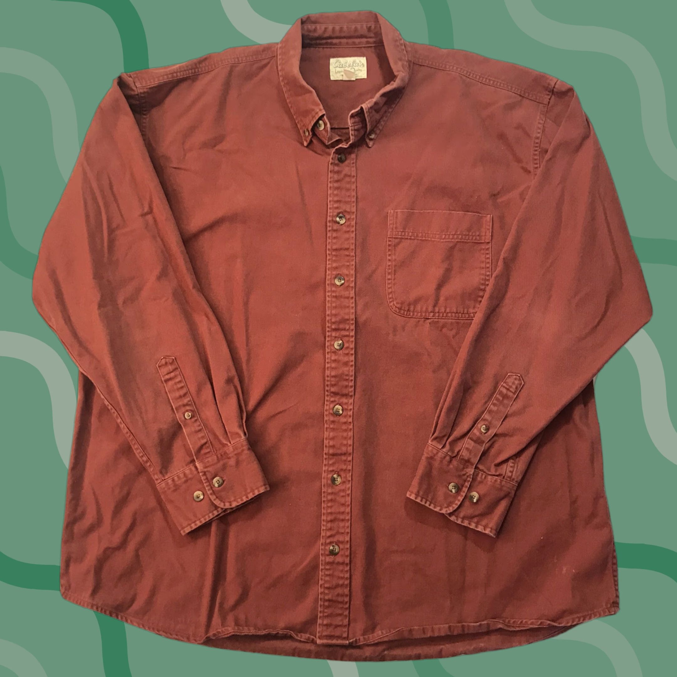 Cabela's Outdoor Heavy Button-Up Shirt Mens Long Sleeve Casual Red 2XL