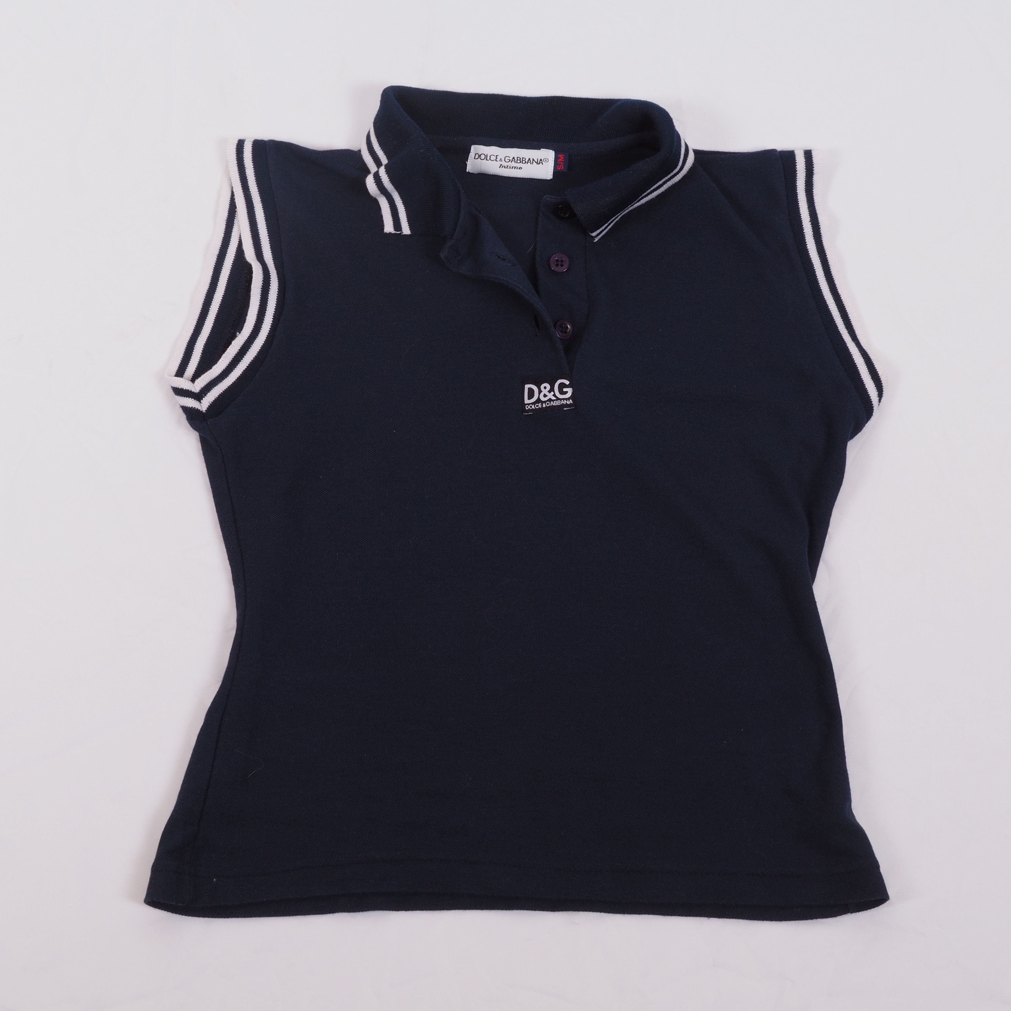 Dolce & Gabbana Dolce & Gabbana Vintage 90s Sleeveless Polo Crop Top Navy Size S / US 4 / IT 40 - 6 Thumbnail