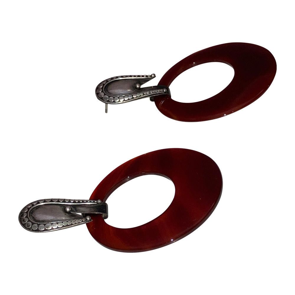 Designer Carnelian Sterling Jumbo Hoop Earrings Size ONE SIZE - 6 Thumbnail