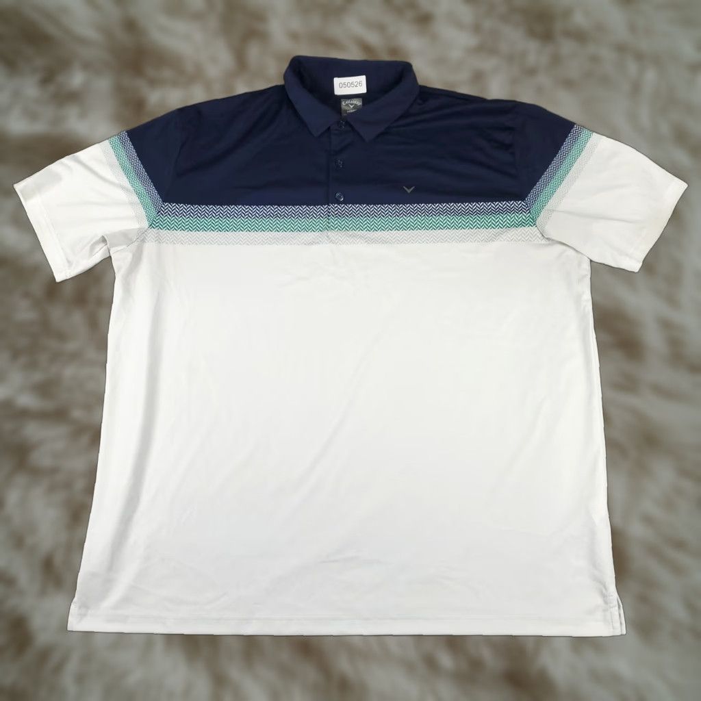 Callaway VINTAGE Callaway Polo Shirt Mens 2XL White Blue Opti Dri Fit Golf Short Sleeve STAINED Size US XXL / EU 58 / 5 - 1 Thumbnail