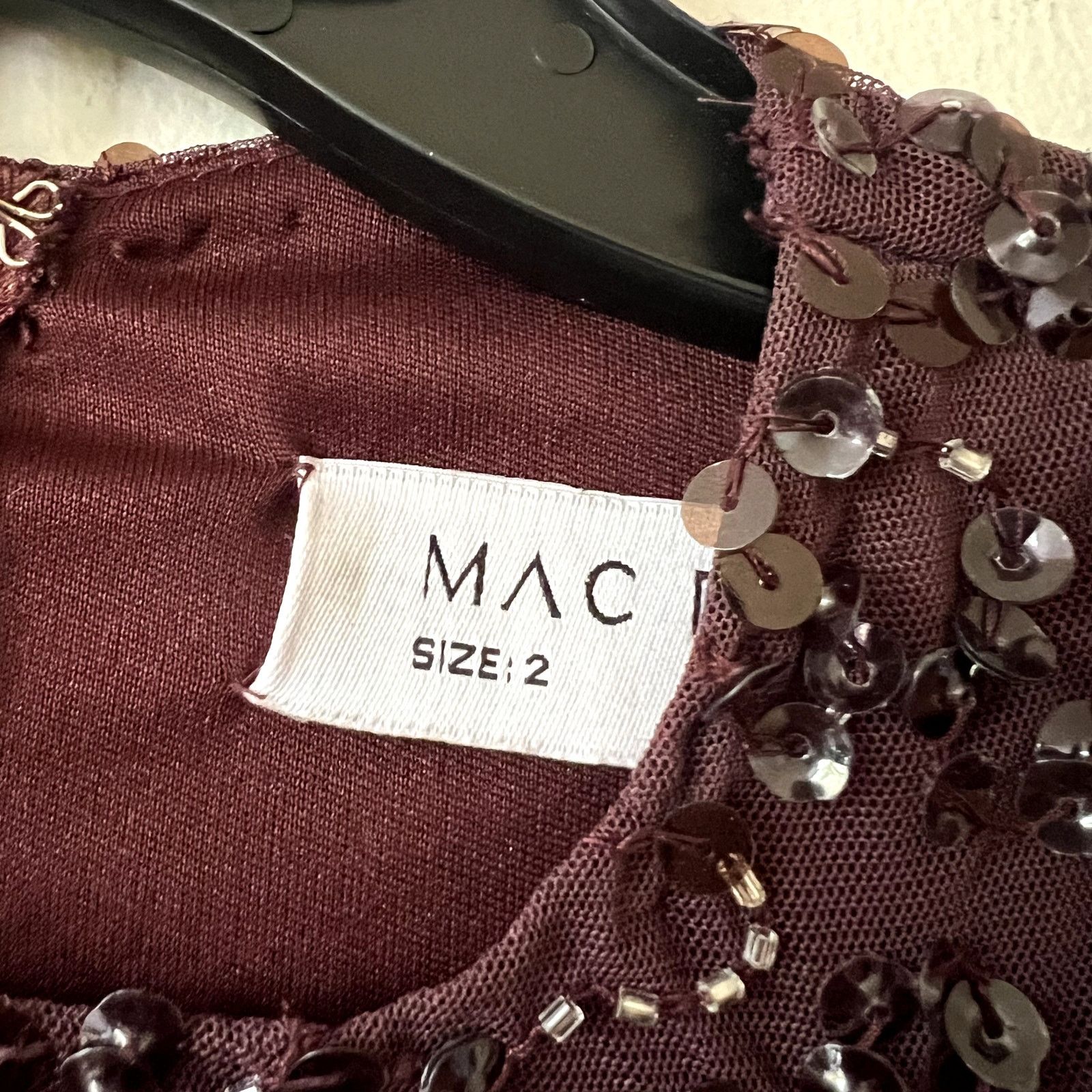 MACH & MACH Mac Duggal 10802 Bell Sleeve Sequin Dress size 2 burgundy BB Size XS / US 0-2 / IT 36-38 - 4 Thumbnail