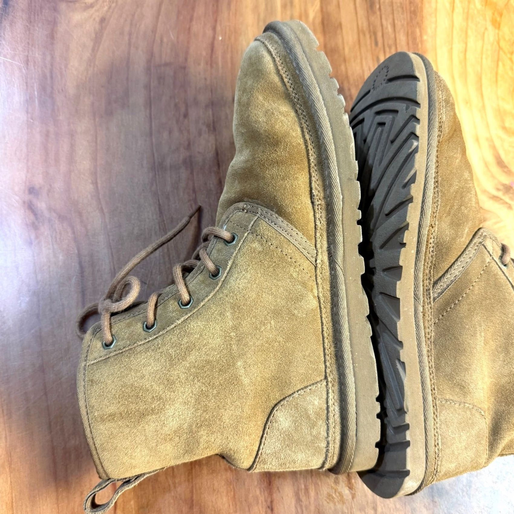 Ugg UGG Suede Ankle Boots 9 Mini Harkley 1016472 Shearling Lace Up Beige Bootie, Casual Winter Flat Heel Womens Size US 12 / IT 42 - 7 Thumbnail