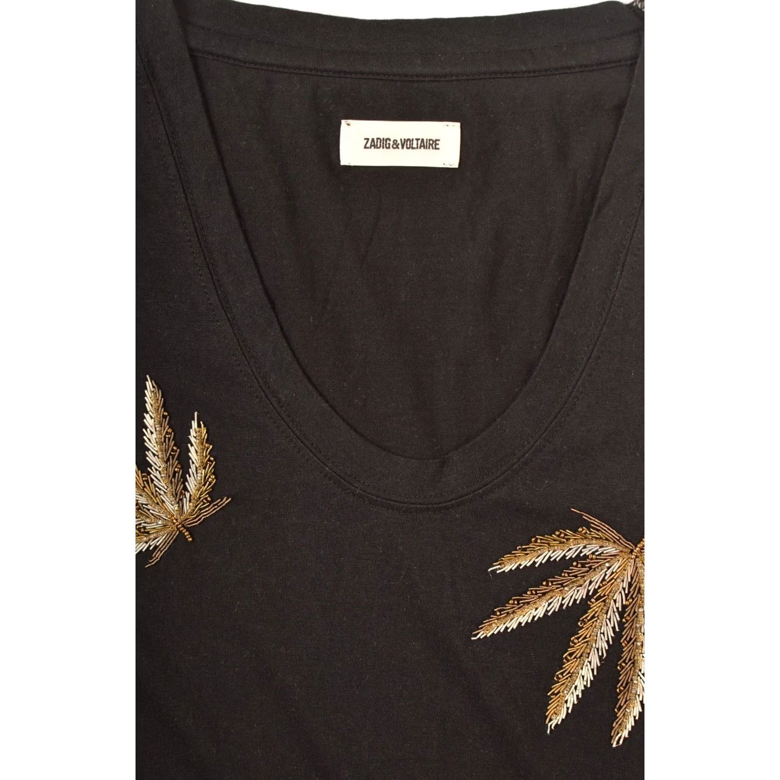 Zadig & Voltaire Zadig & Voltaire Tiny AO T-Shirt Embroidered Palm XS Black Womens Shirt XS Size XS / US 0-2 / IT 36-38 - 3 Thumbnail