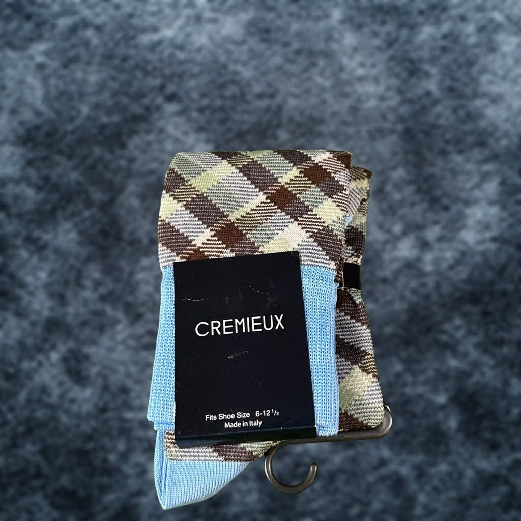 Cremieux Cremieux Dress Socks Men's Italian Cotton Blend Plaid Blue Multicolor NWT 6-12.5 Socks Mid Calf All Seasons Breathable Boys? Size ONE SIZE - 1 Thumbnail