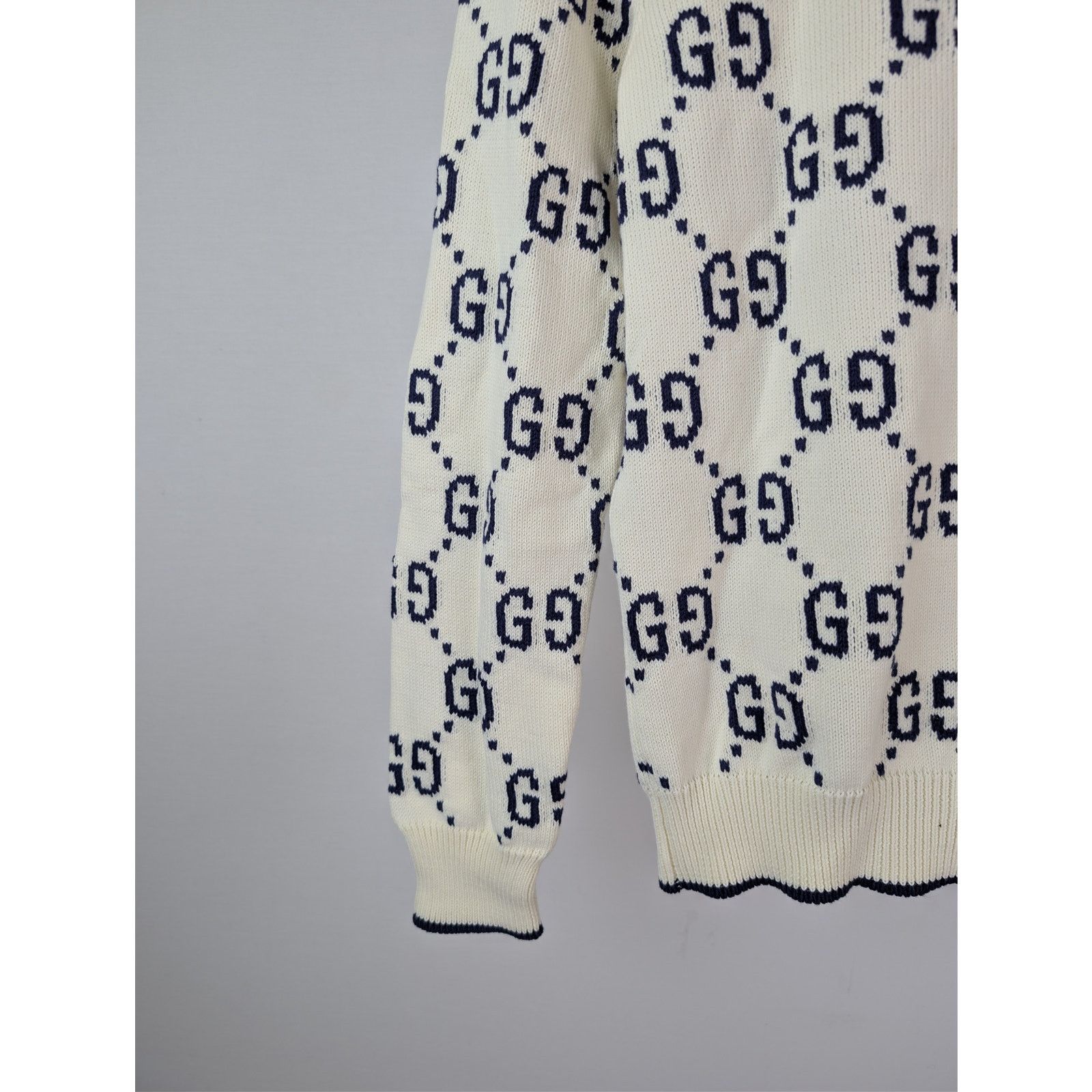 Gucci o1rshd1 GG Cotton Knit Sweater in Ivory / Navy Blue Size US M / EU 48-50 / 2 - 13 Thumbnail