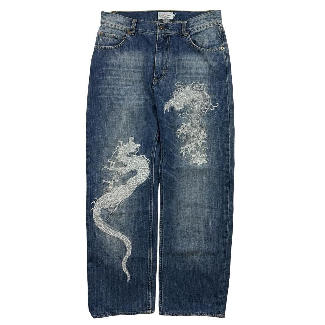 Karakuri Tamashii Karakuri Tamashii Embroidered Dragon Japanese Jeans Waist 31 Size US 31 - 1 Thumbnail