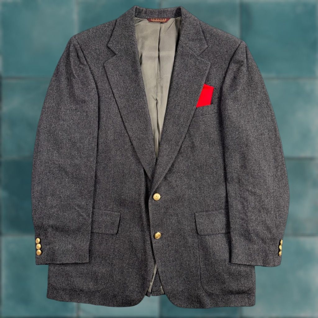 Nordstrom VINTAGE Nordstrom 42 Blazer Gray Wool Sport Coat USA 1980s Union USA Gold Button Size 42R - 1 Thumbnail