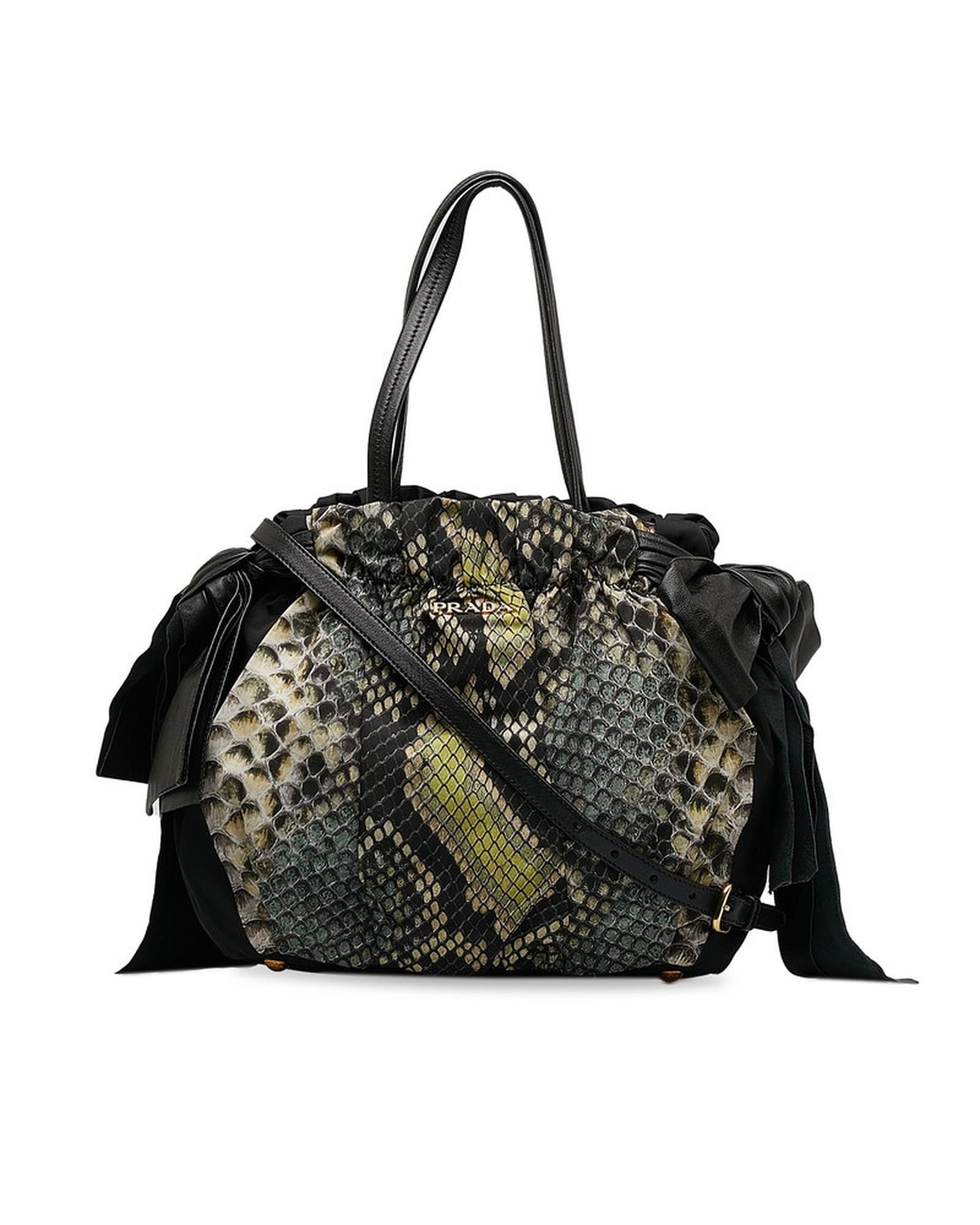 image of Prada Printed Bow Bag In Black, Women's