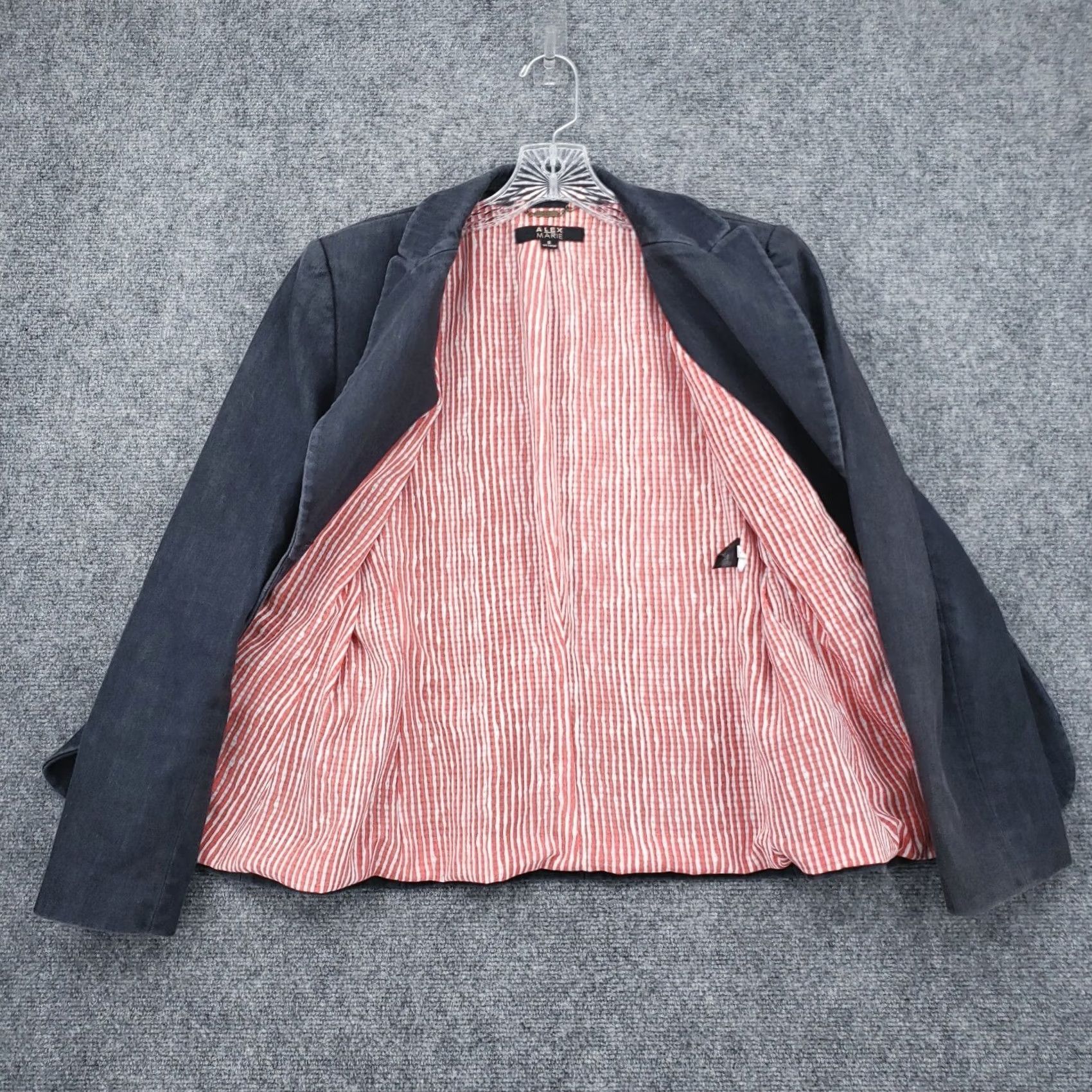 Vintage Alex Marie Blazer Womens 8 Blue Denim Striped Two Button Notched Jacket Suit Professional Everyday Wear Size M / US 6-8 / IT 42-44 - 7 Thumbnail
