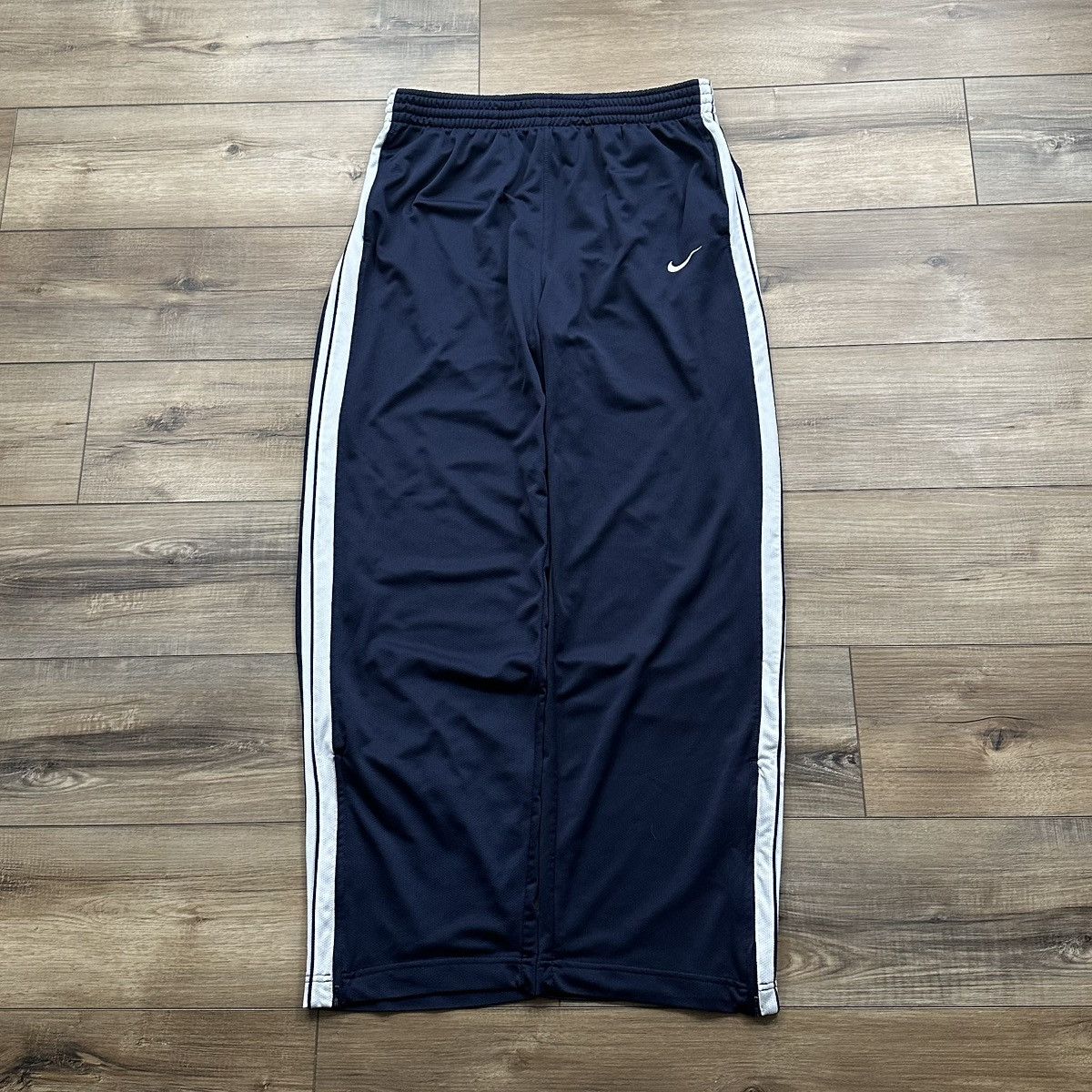 Nike Vintage 2000s Nike Navy Striped Wide Leg Track Pants Size US 33 - 1 Thumbnail