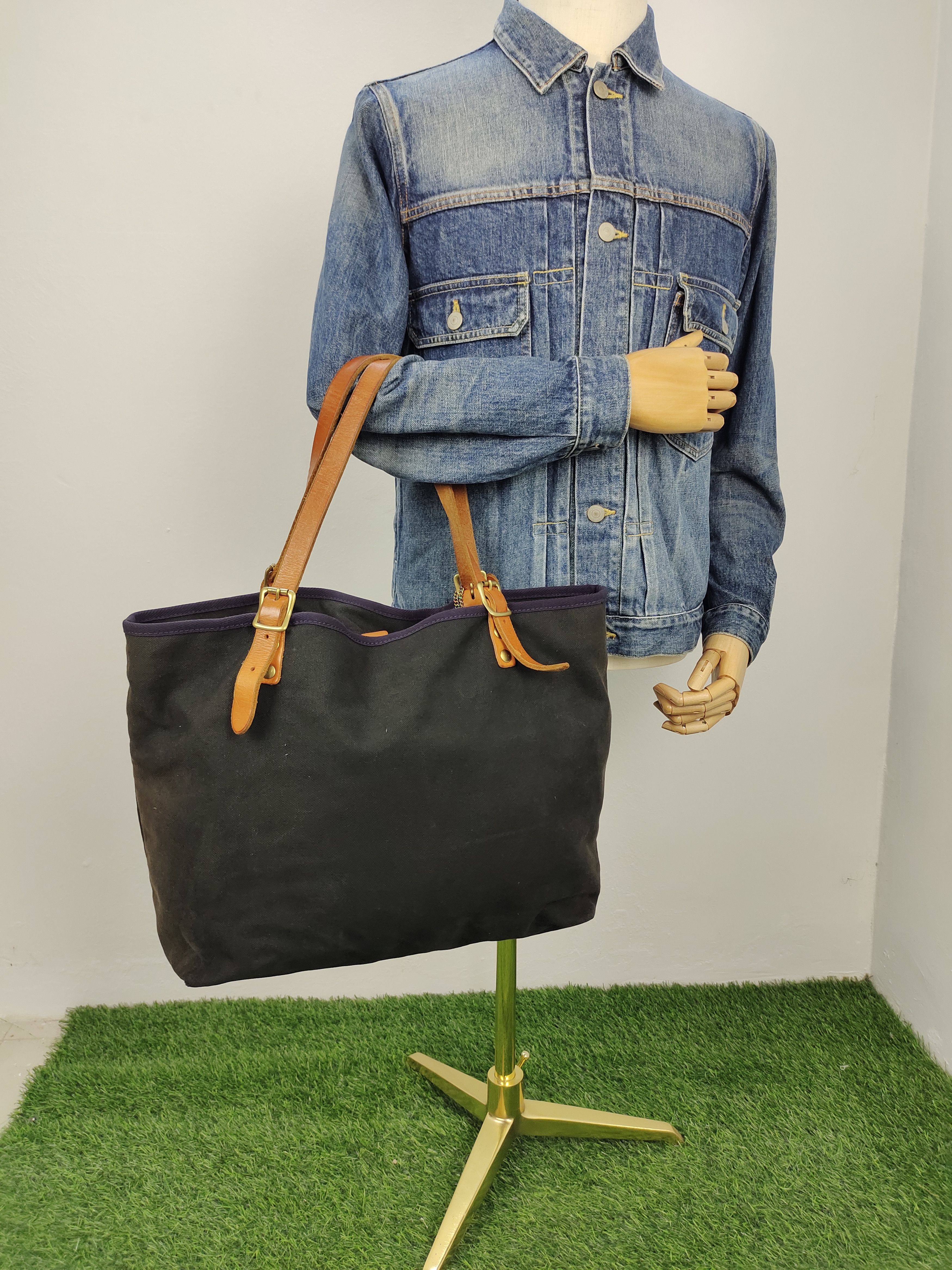 Hysteric Glamour Vintage Ship Blue Japan Faded Canvas Mix Leather Tote Bag Size ONE SIZE - 3 Thumbnail