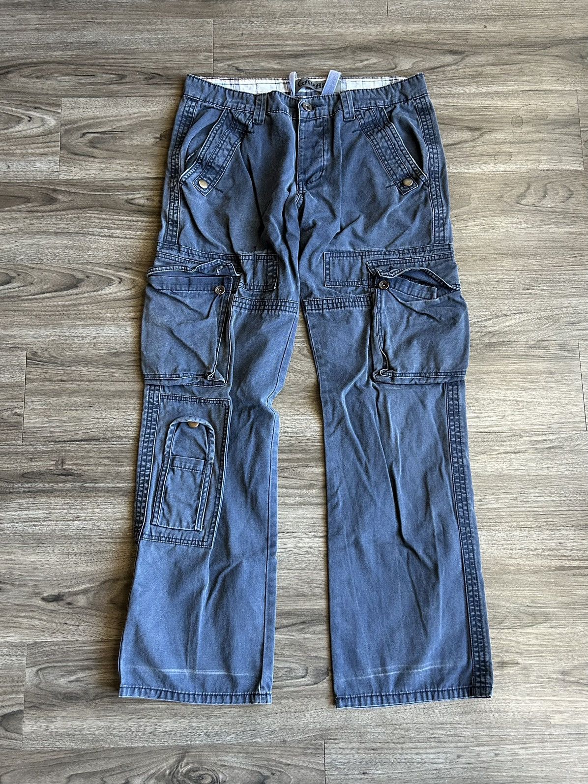 Other Vintage 90s/Y2K Faded Blue Cargo Flare Pants 34/32 Size US 34 / EU 50 - 1 Thumbnail