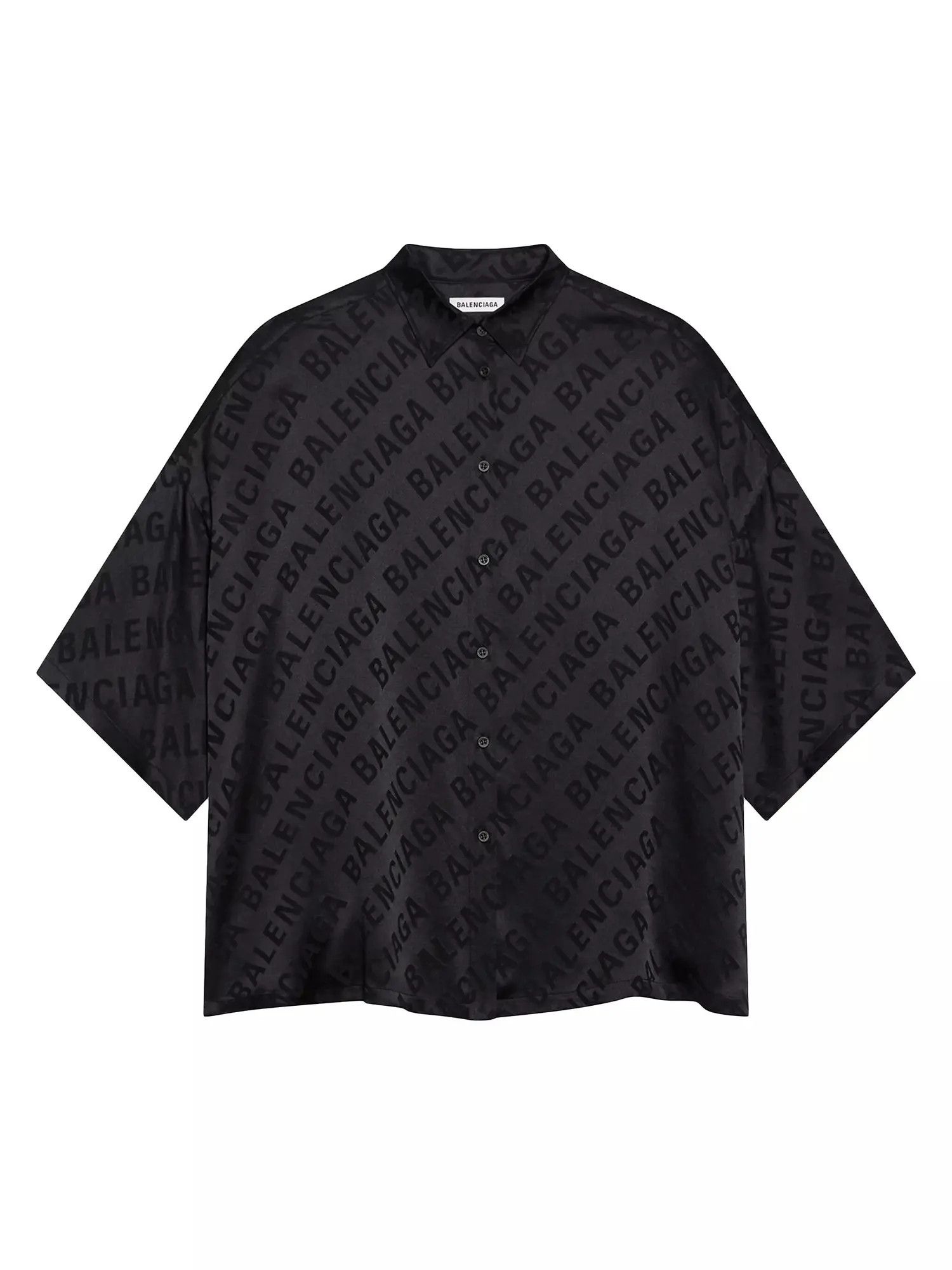 Balenciaga o1w1db10625 Large Allover Logo Vareuse Shirt in Black Size L / US 10 / IT 46 - 1 Thumbnail