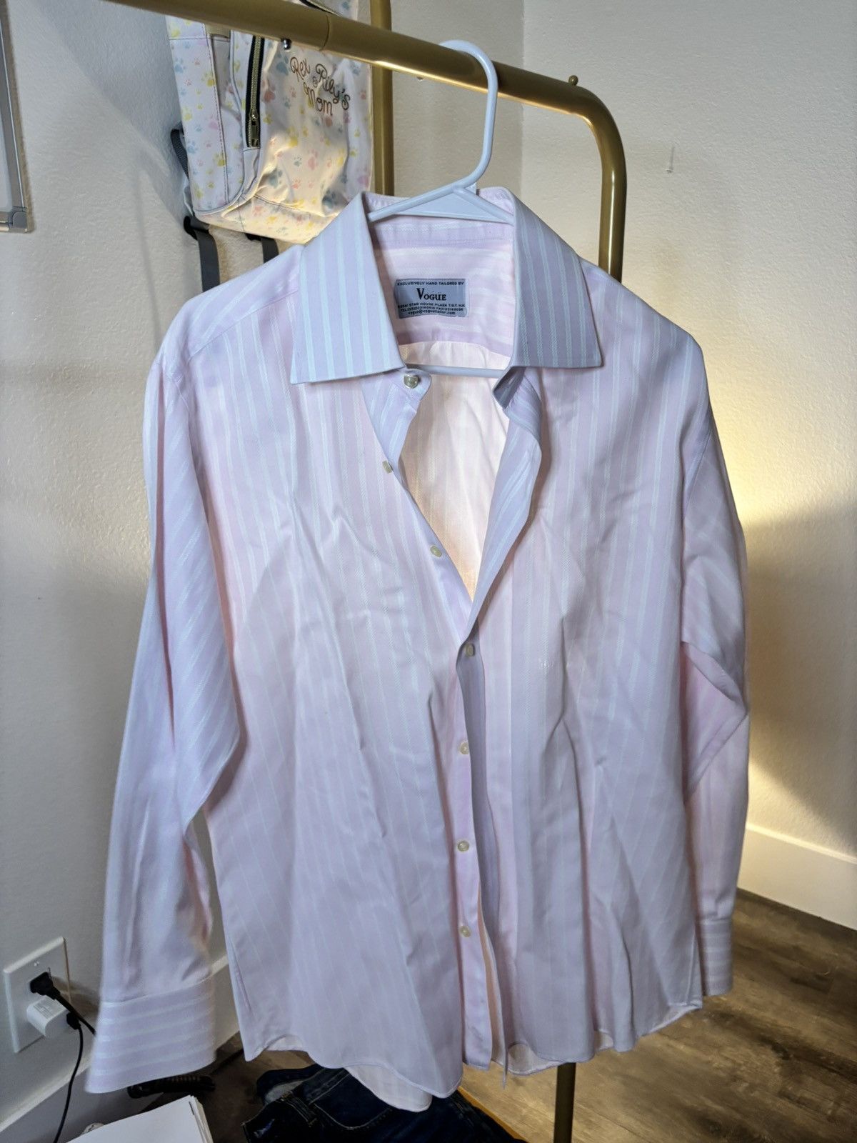 Vogue Vogue Men’s Light Pink Striped Dress Shirt Size US M / EU 48-50 / 2 - 1 Thumbnail