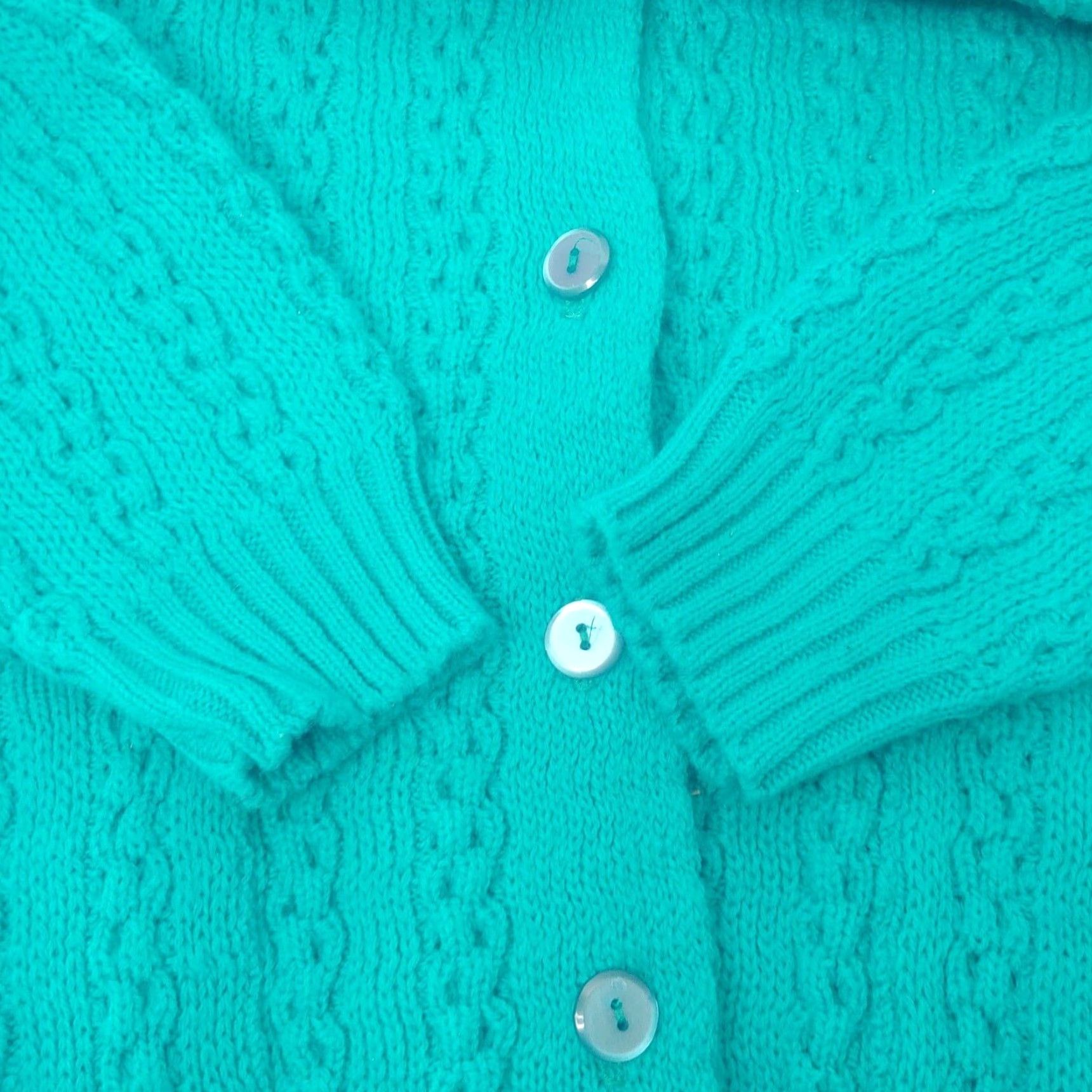 AQUA VINTAGE Brunny Cardigan Sweater Womens L Aqua Blue Cable Knit Granny Retro 1980s Knit Crew Neck Long Sleeve Size L / US 10 / IT 46 - 5 Thumbnail