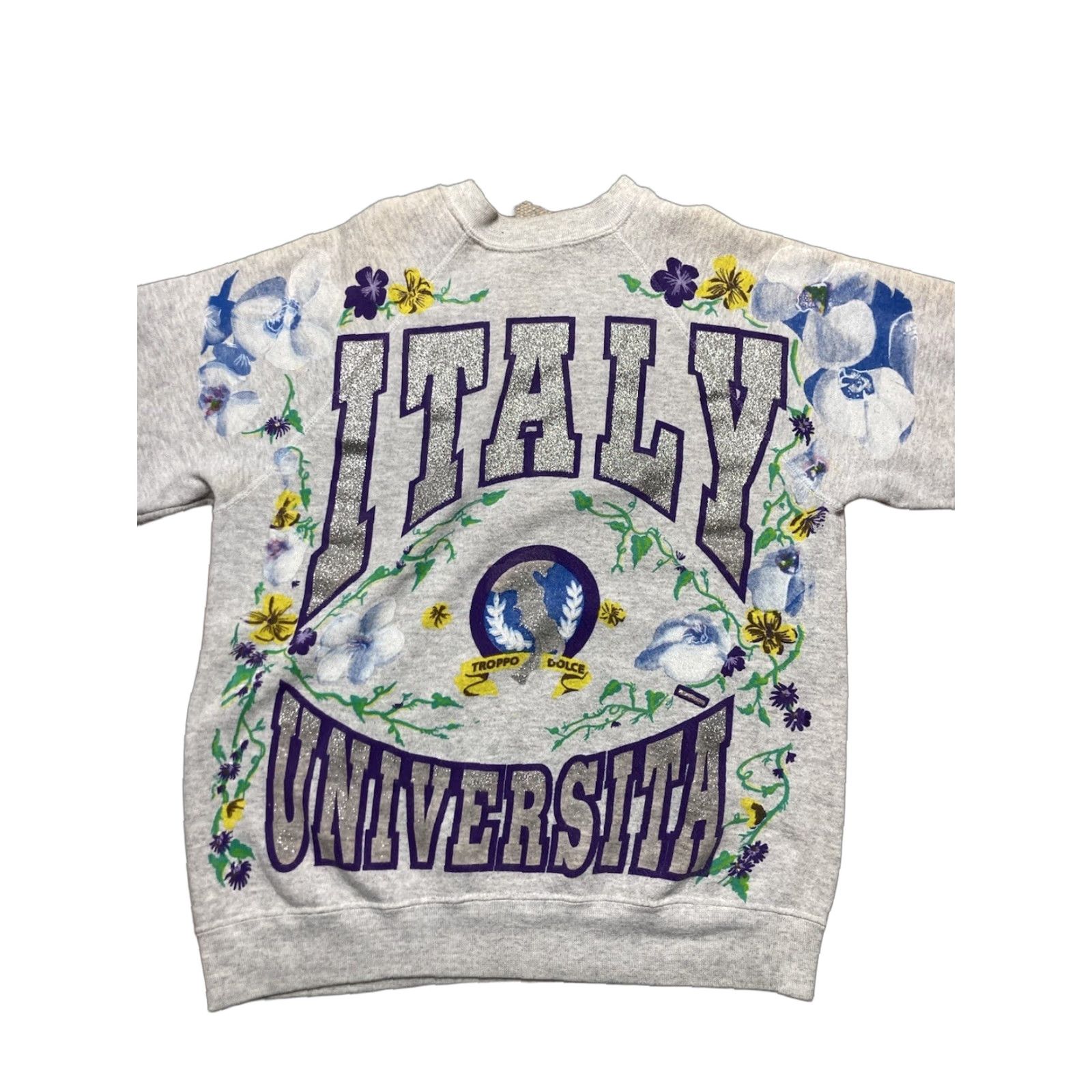 Vintage VINTAGE 80s Sweatshirt Italy Universita Glitter Flowers Cute Gray M Shirt Mens Size US M / EU 48-50 / 2 - 1 Thumbnail