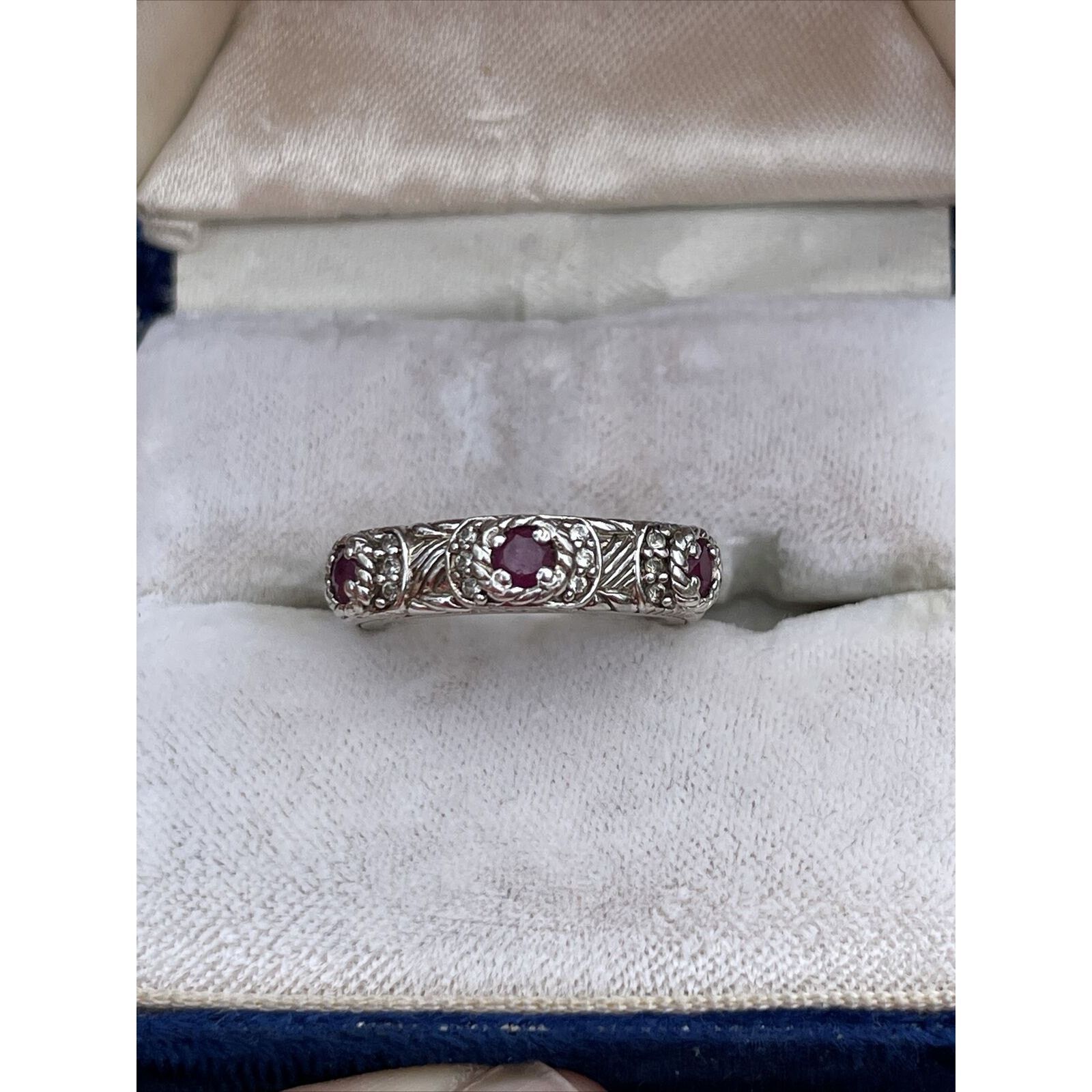 Vintage Judith Ripka Ruby Ring Estate Sterling Silver CZ Size 5 Size ONE SIZE - 5 Thumbnail
