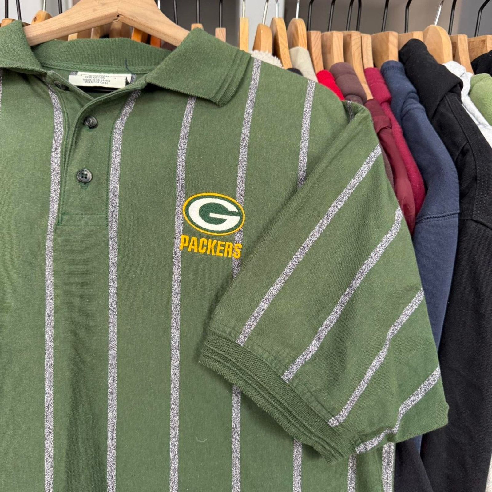 Lee Vintage 90s Green Bay Packers Striped Polo Shirt On Lee Tag Size US L / EU 52-54 / 3 - 3 Thumbnail