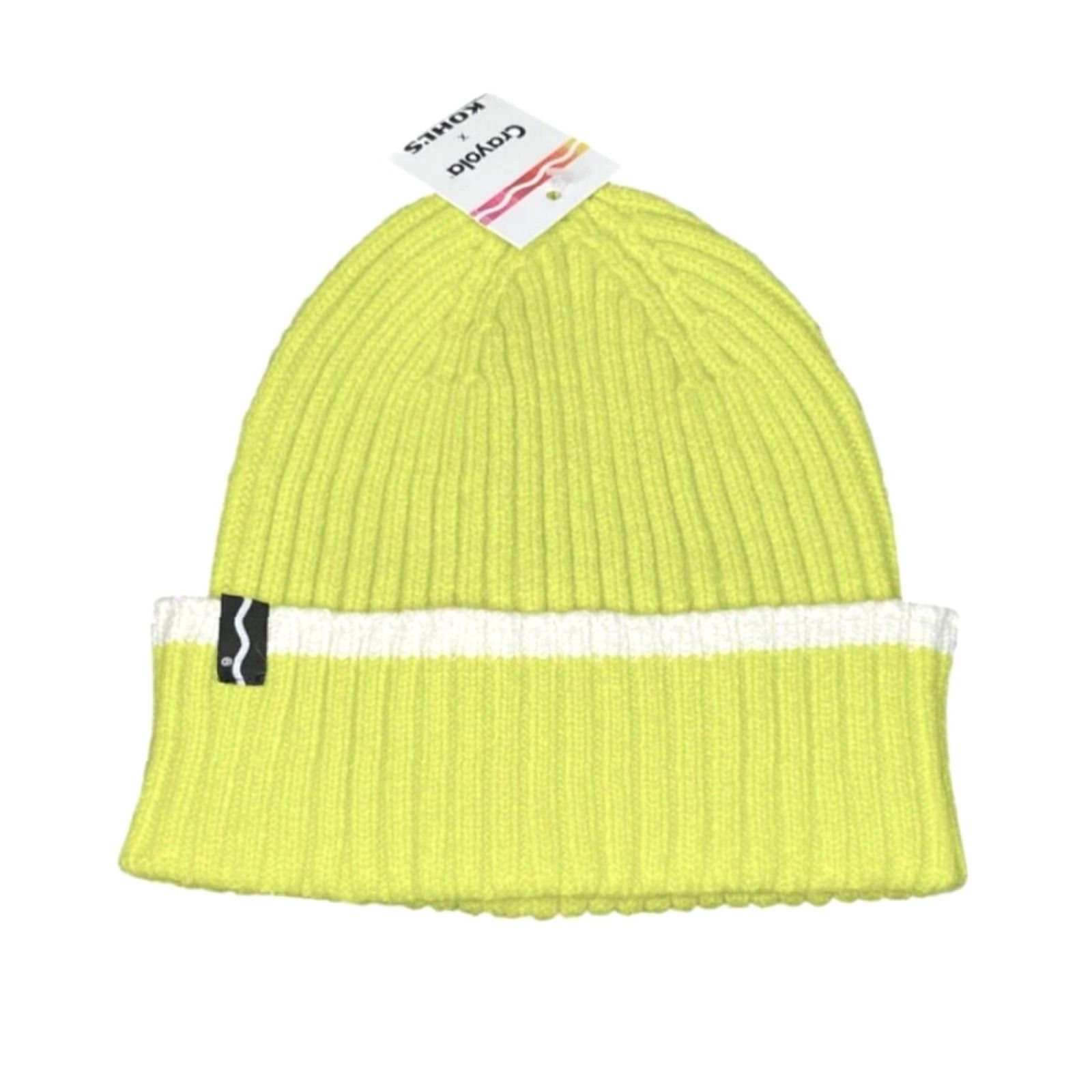 Vintage Crayola Kohls Women's Beanie Knit Hat One Size Lime Green White Sulphur Logo Knit Fall Winter Size ONE SIZE - 2 Thumbnail