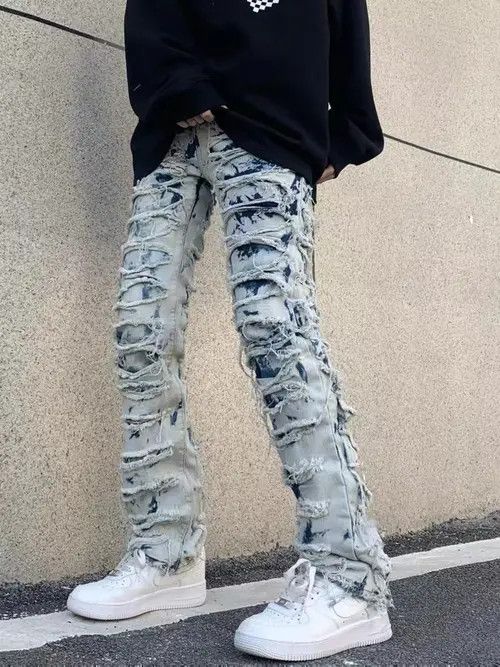 VIBE Retro scratched washed distressed stretch jeans Size US 32 / EU 48 - 1 Thumbnail