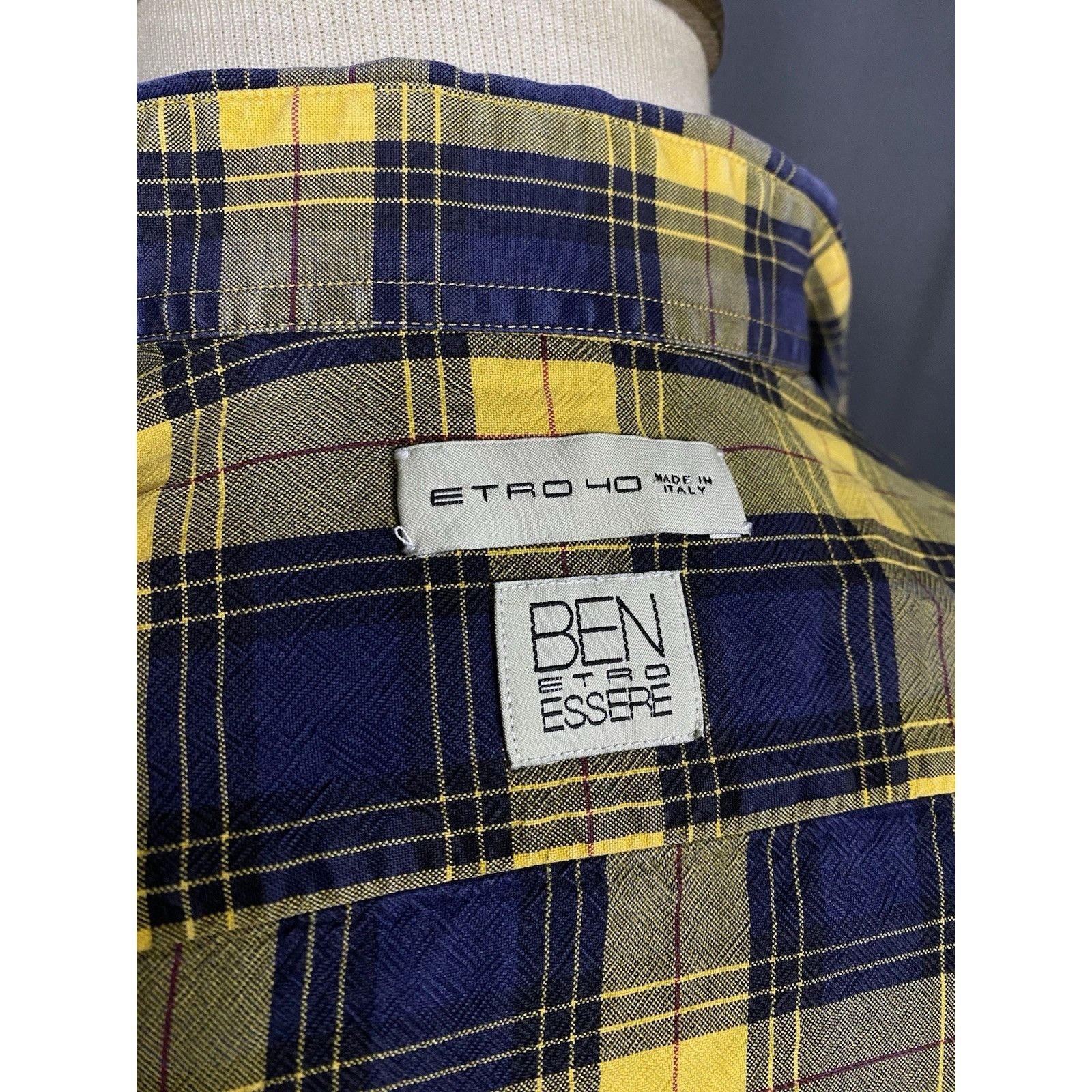 Etro Etro Men's Blue Yellow Checked Longsleeve Shirt Size 40 Size US M / EU 48-50 / 2 - 9 Thumbnail