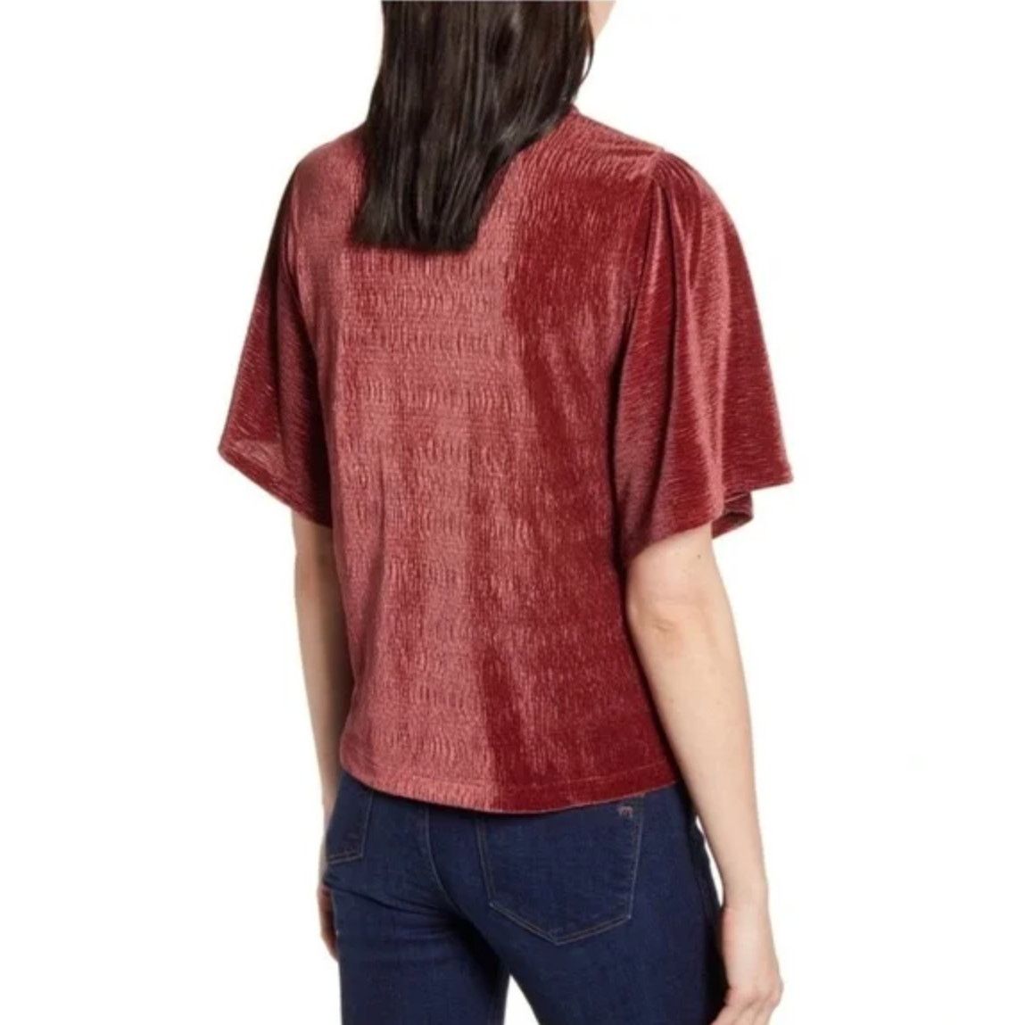 Madewell Madewell Crinkle Velvet Flutter Sleeve Top Dusty Burgundy Size M / US 6-8 / IT 42-44 - 2 Thumbnail