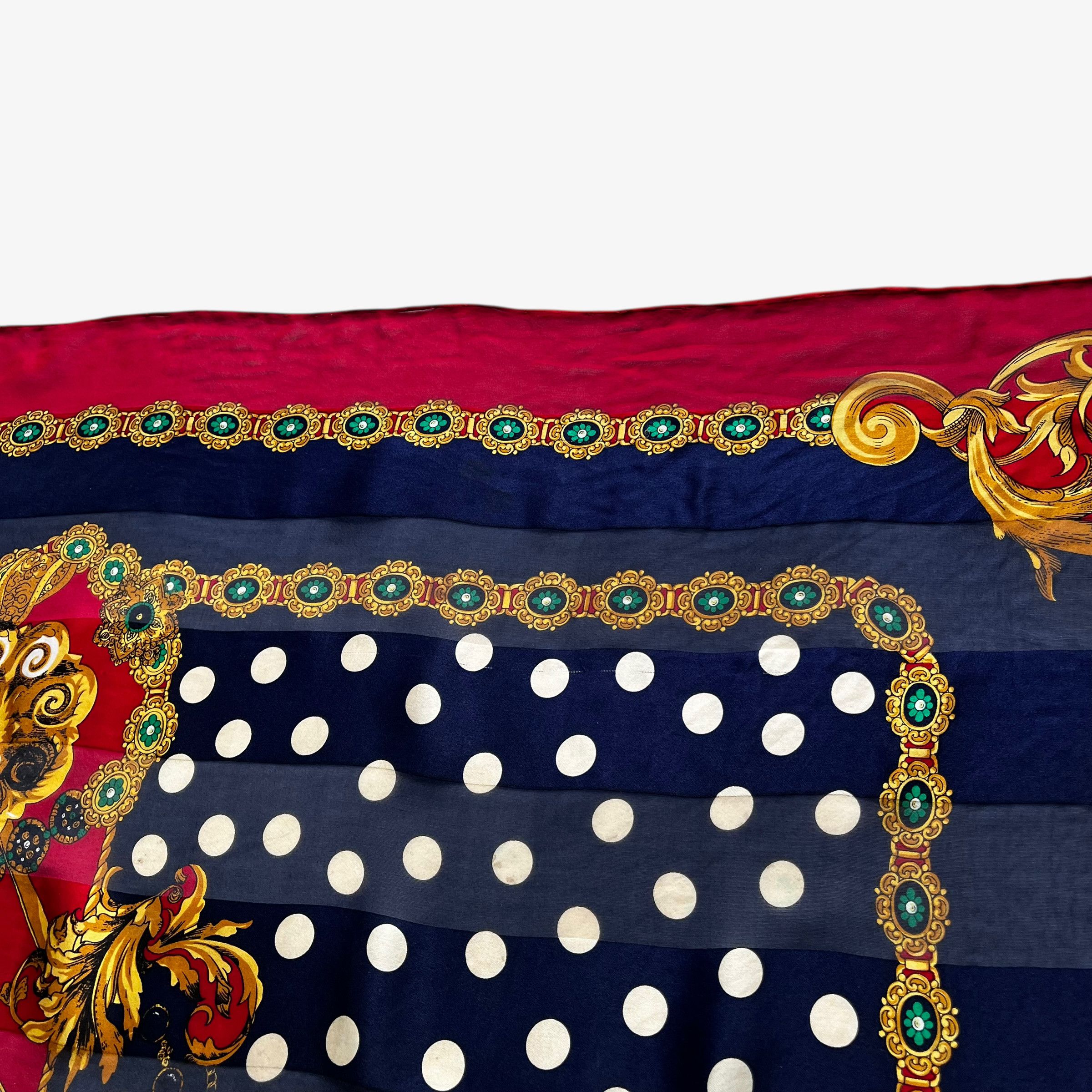 Balmain Vintage 80s Pierre Balmain Medallion & Polka Dot Silk Scarf Size ONE SIZE - 4 Thumbnail