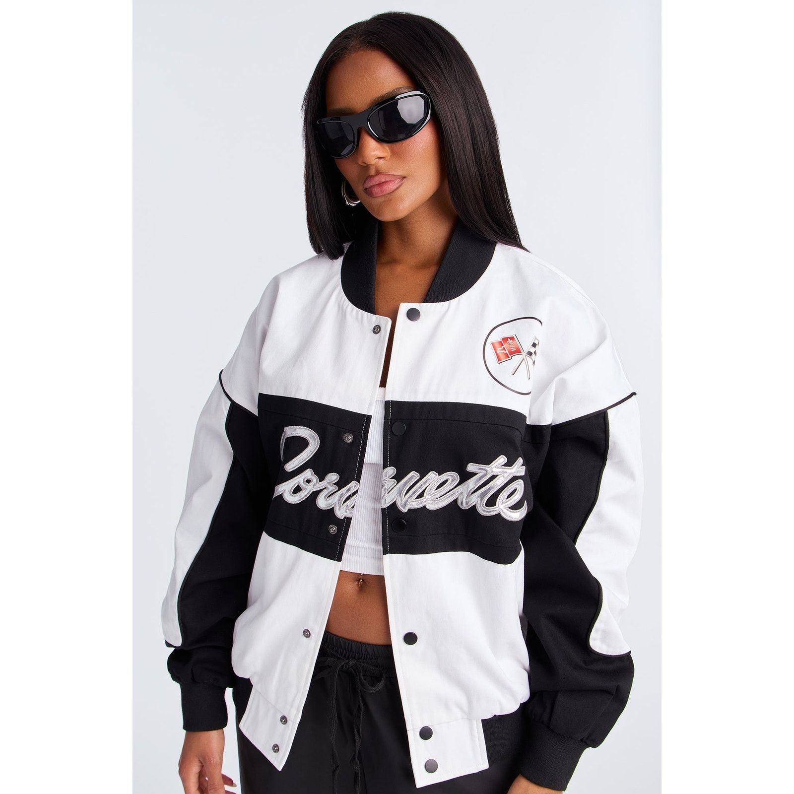 Other Show Off Corvette Bomber Jacket - Black/White - Size M Size M / US 6-8 / IT 42-44 - 3 Thumbnail