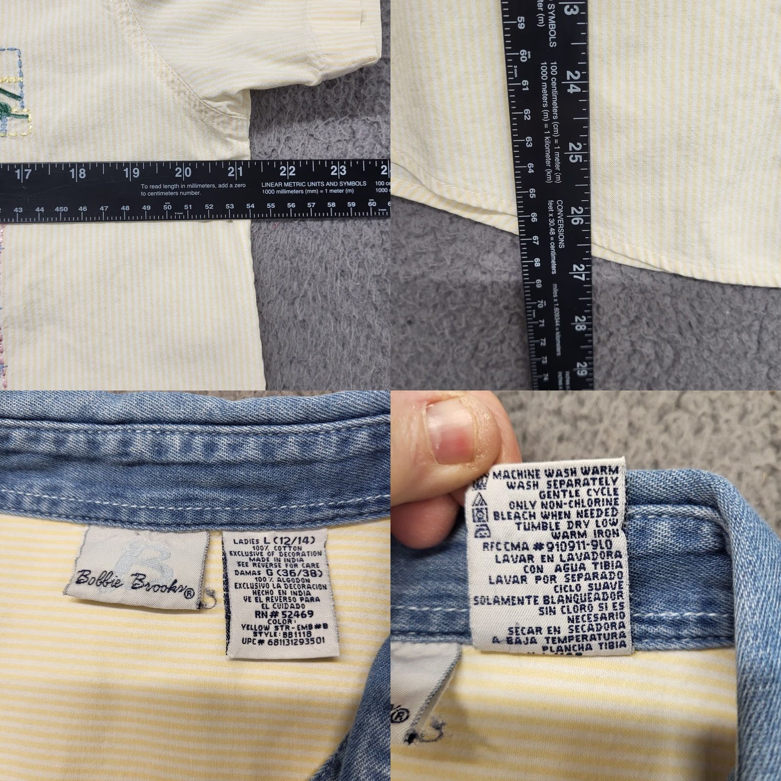 Vintage VINTAGE Bobbi Brooks Women's Shirt L Striped Floral Embroidered Button-Up Yellow Blue 80s Classic Mens Womens Girls Size L / US 10 / IT 46 - 8 Thumbnail