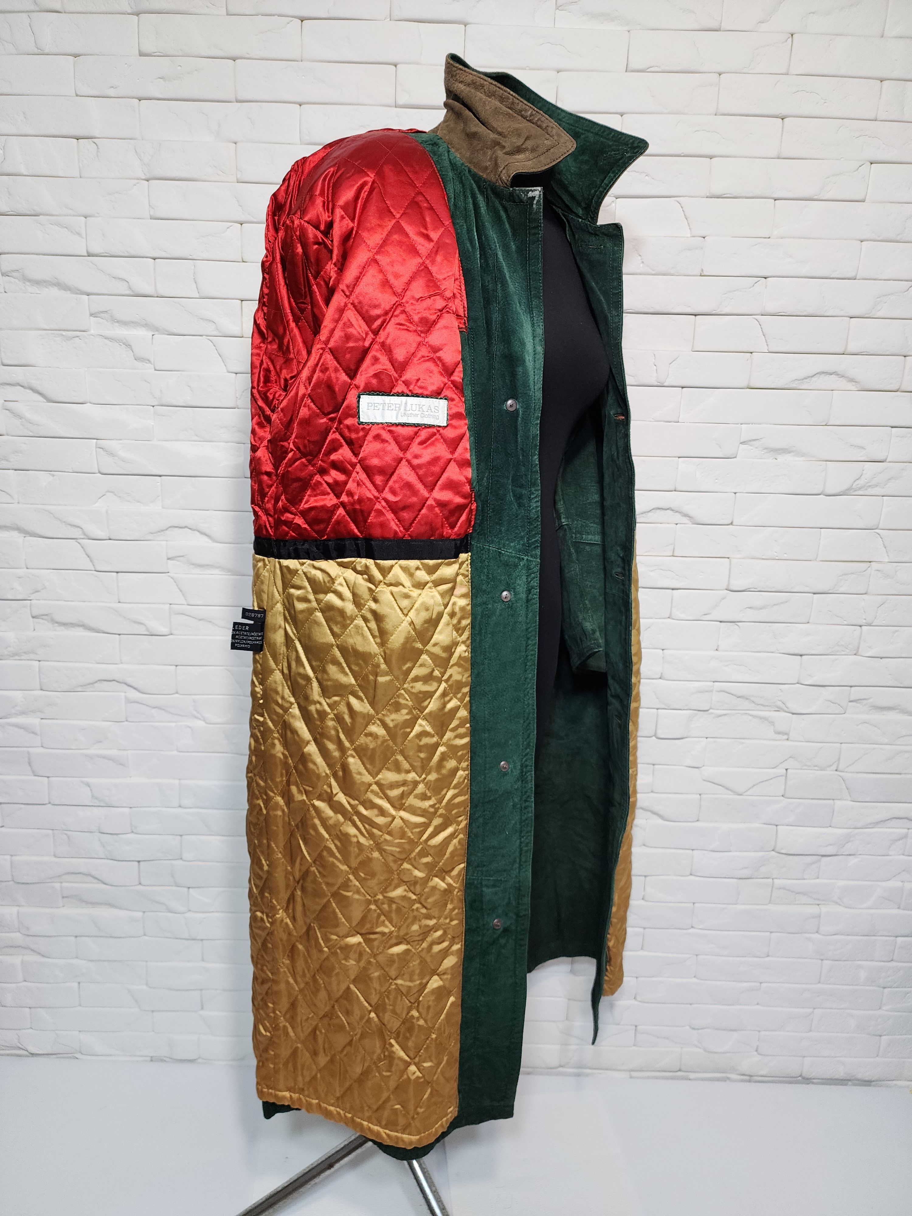 Genuine Leather Green Leather Jacket: Womrn's Button Long Coat Size XL / US 12-14 / IT 48-50 - 8 Thumbnail