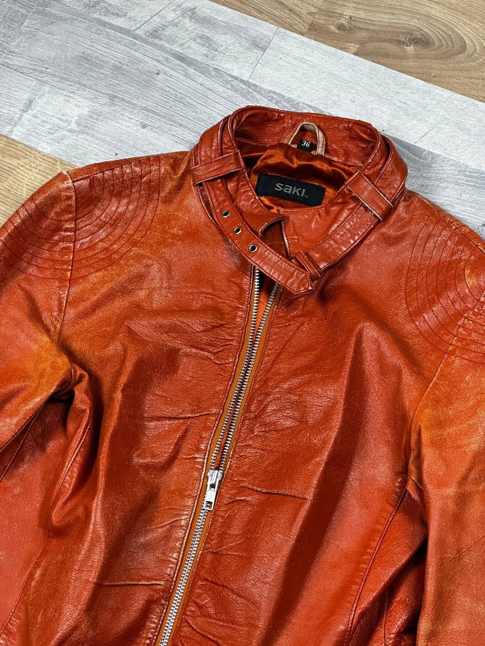 Leather Vintage Slim Bomber Cropped Leather Jacket Grunge Size S / US 4 / IT 40 - 5 Thumbnail