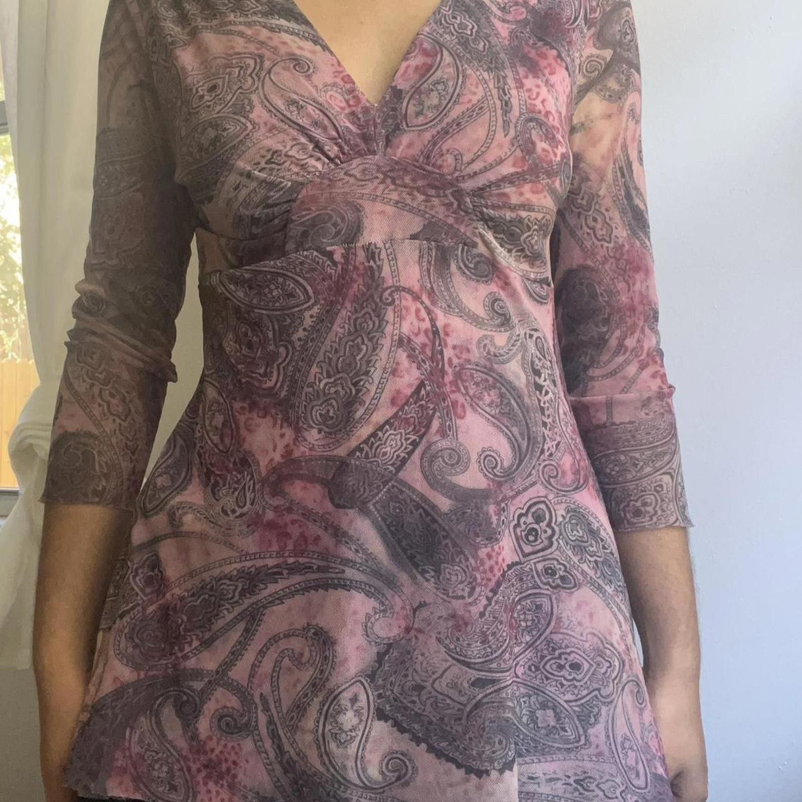 Other Pink paisley print mesh top with 3/4 sleeves #y2kfashion Size M / US 6-8 / IT 42-44 - 1 Thumbnail
