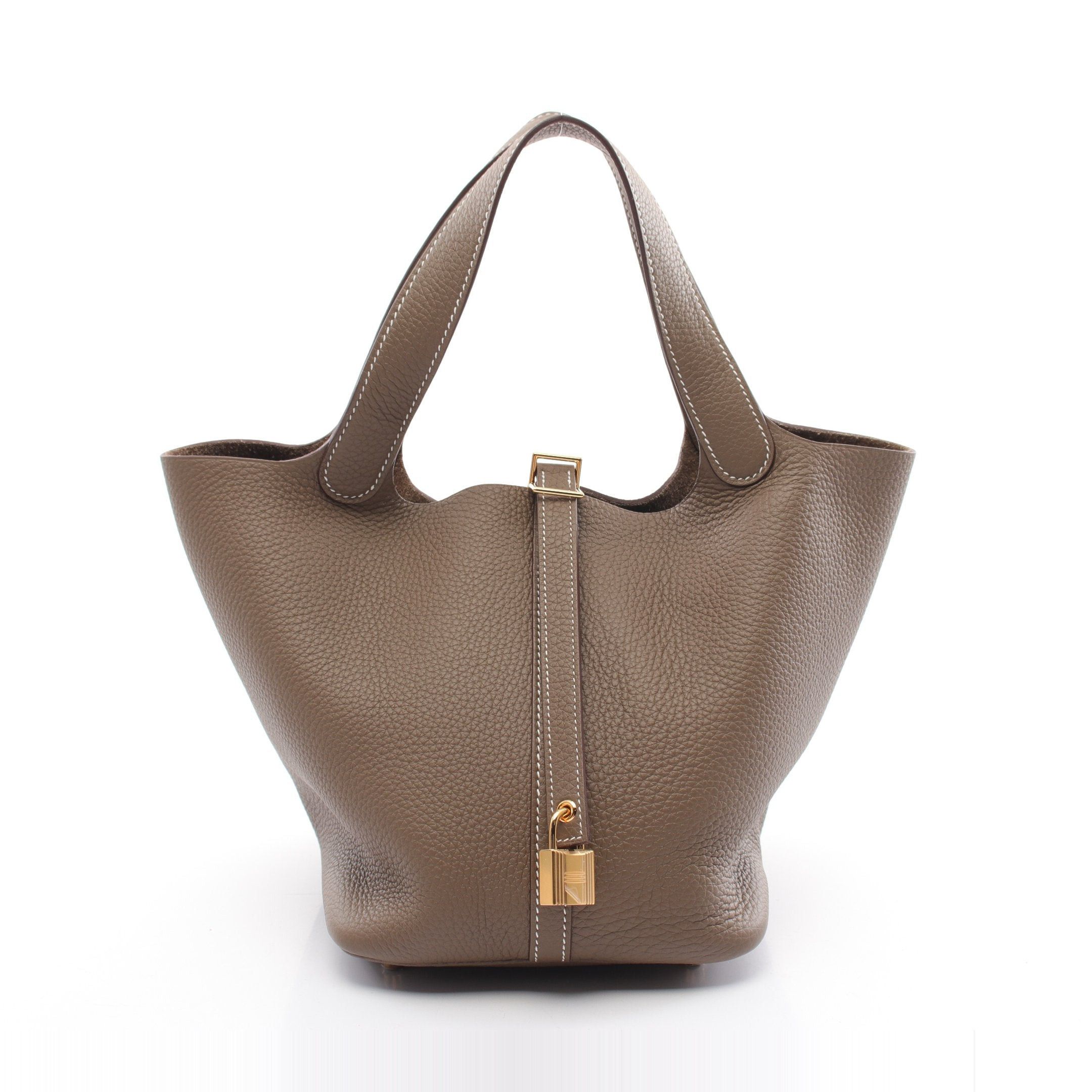 Hermes Hermes Picotane Lock Mm Etoupe Handbag Clemence Leather Gray Beige Gold Hardware B Stamp Size ONE SIZE - 1 Thumbnail