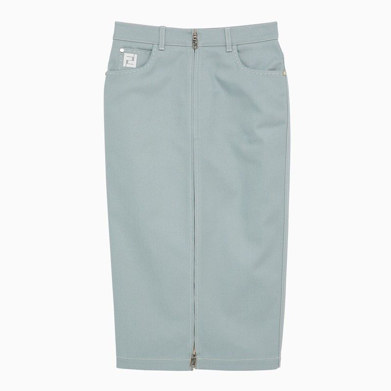 image of Fendi Light Blue Cotton Skirt With Double Zip, Women's (Size 26)
