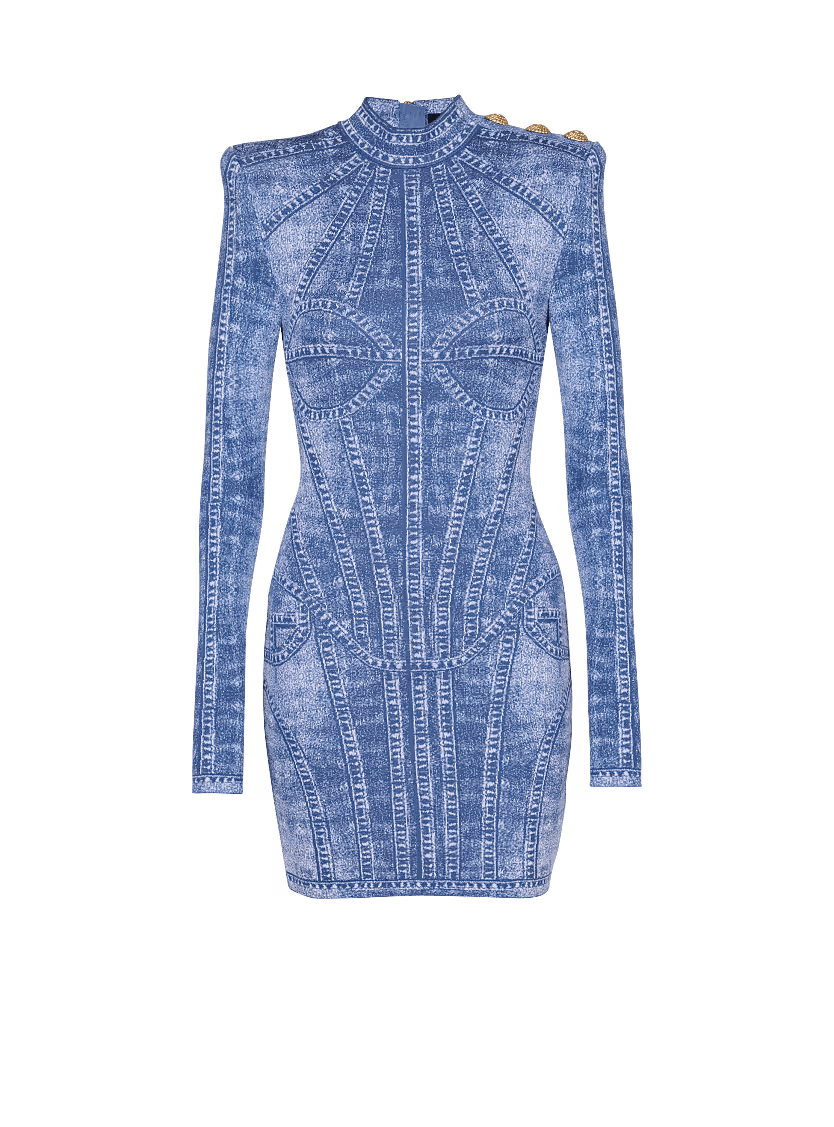 o1s1wg111225 Jacquard Knit Dress With Denim Effect in Blue