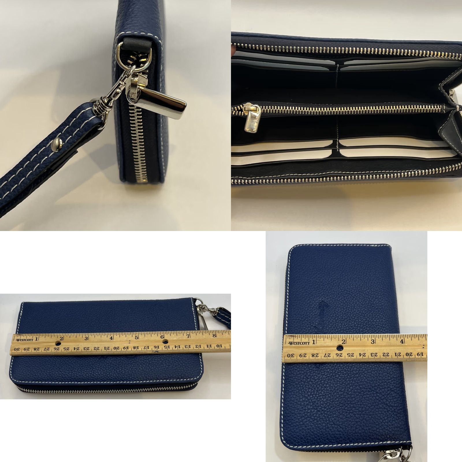 Vintage Roger Ximenez Leather Wristlet Clutch Wallet Women One Size Airforce Blue Pebble Italian Stitch Size ONE SIZE - 8 Thumbnail