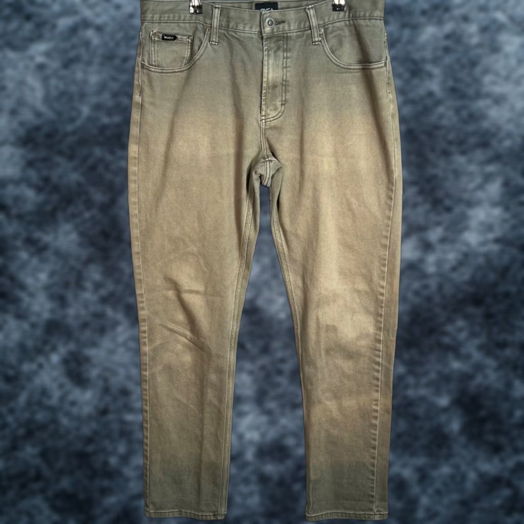RVCA RVCA Mens Jeans 33 Slim Tapered Leg Green Cotton Blend Denim 5-Pocket Mens Modern Fit Size US 33 - 1 Thumbnail