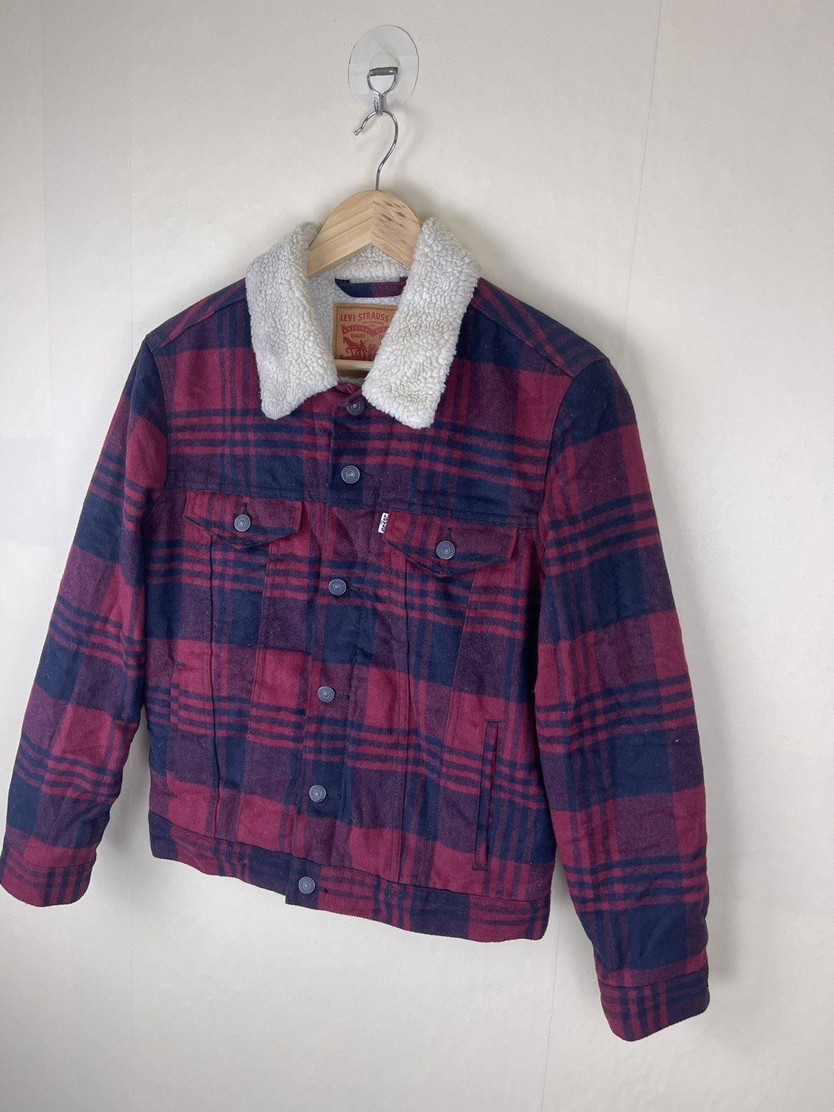 Levi's × Levi's Vintage Clothing × Vintage VINTAGE LEVIS Red Tartan Sherpa Trucker Jacket Size US S / EU 44-46 / 1 - 3 Thumbnail