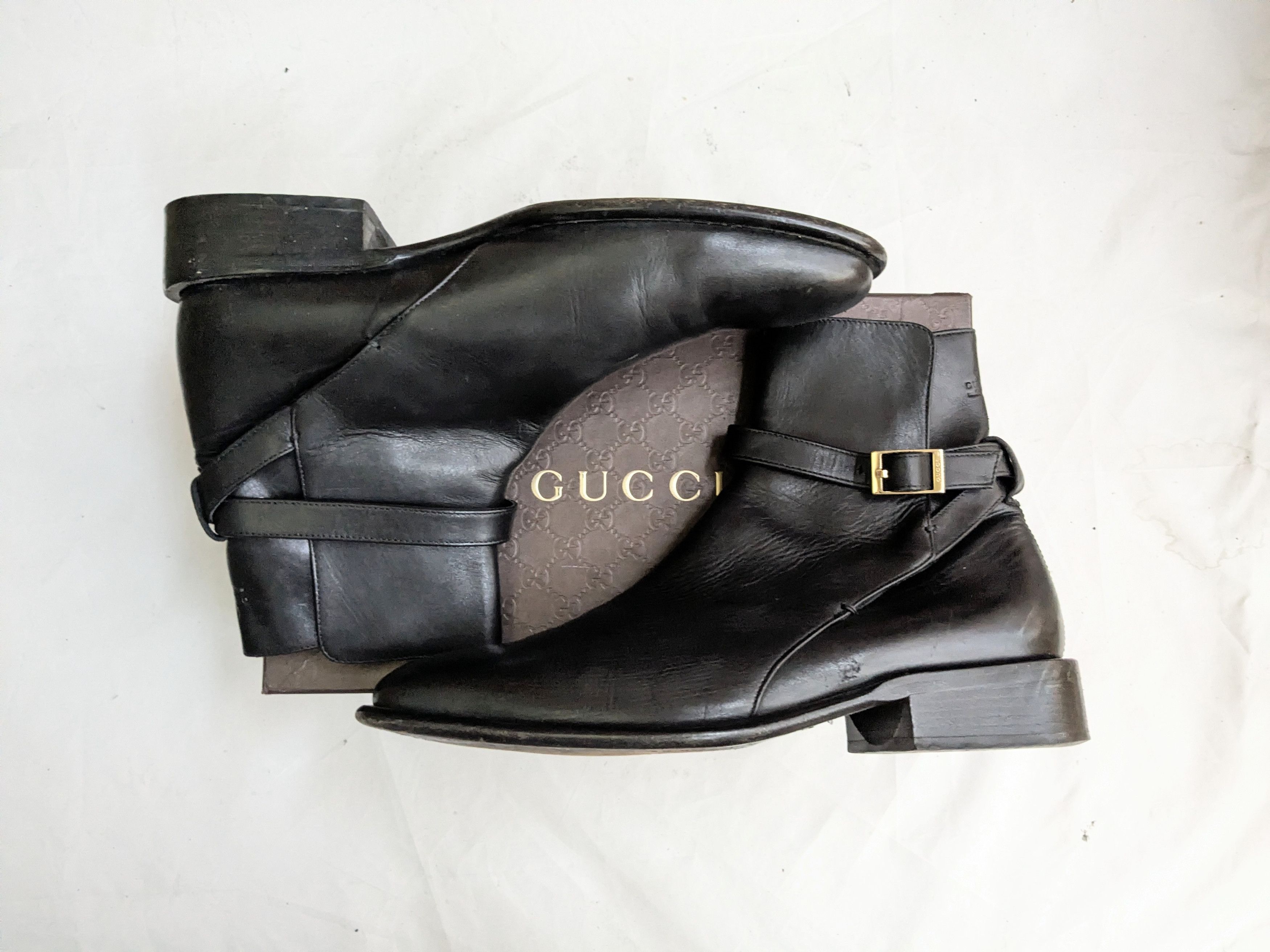 Gucci Jodhpur Boots Black 12 Leather Buckle