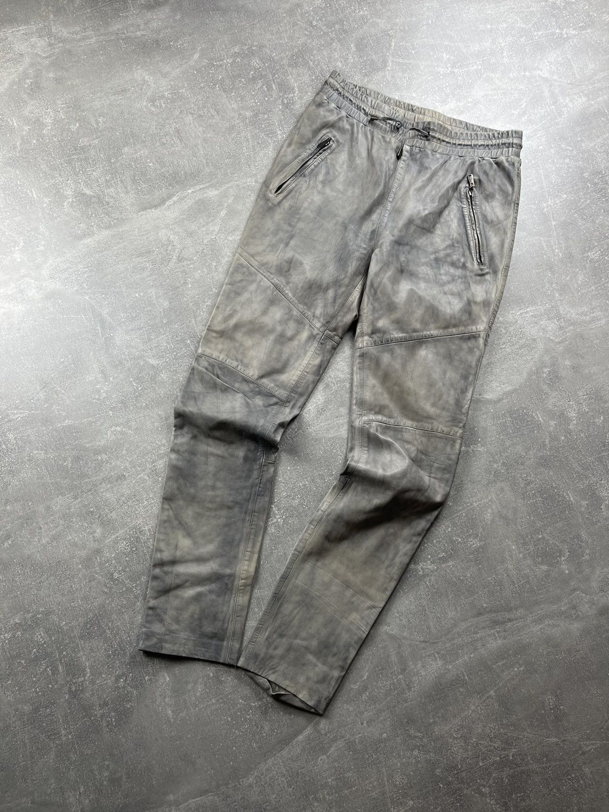 Other One Green Avant Garde Leather Elephant Dyed Pants Cement Size 29" - 1 Thumbnail