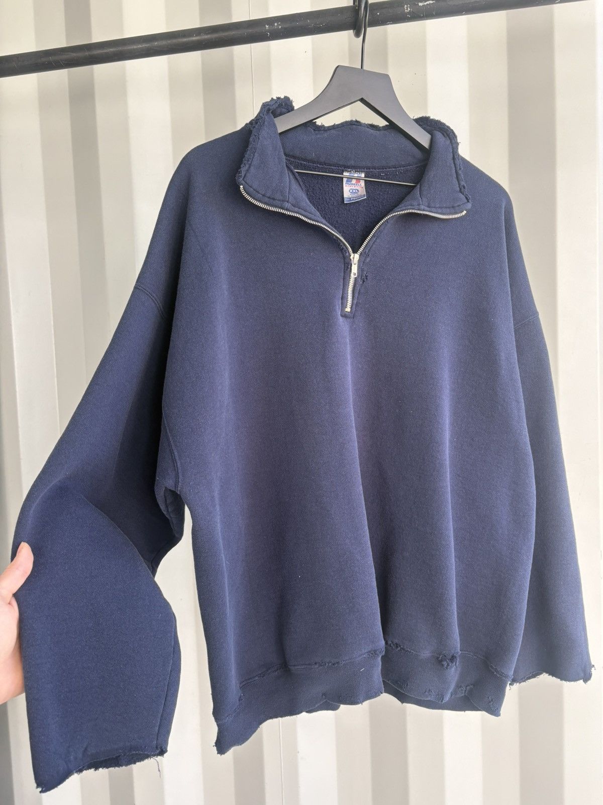 Vintage Thrashed 1/4 Zip Distressed Faded Sweater Grunge Boxy Size US XXL / EU 58 / 5 - 2 Thumbnail