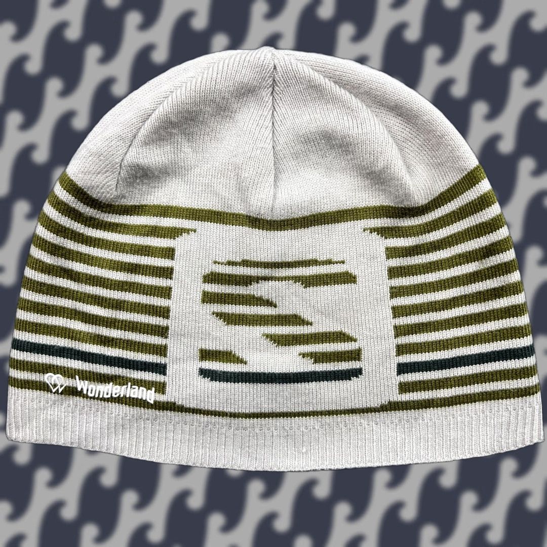 Salomon Salomon Beanie Hat One Size Gray Striped Big Logo OSFA Unisex Adults Knit Acrylic Thermal Cap Size ONE SIZE - 1 Thumbnail